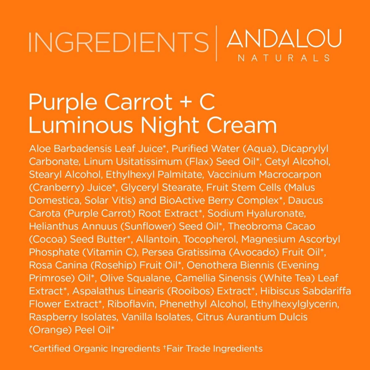 Andalou Brightening Purple Carrot + Vitamin C Luminous Night Cream 50g