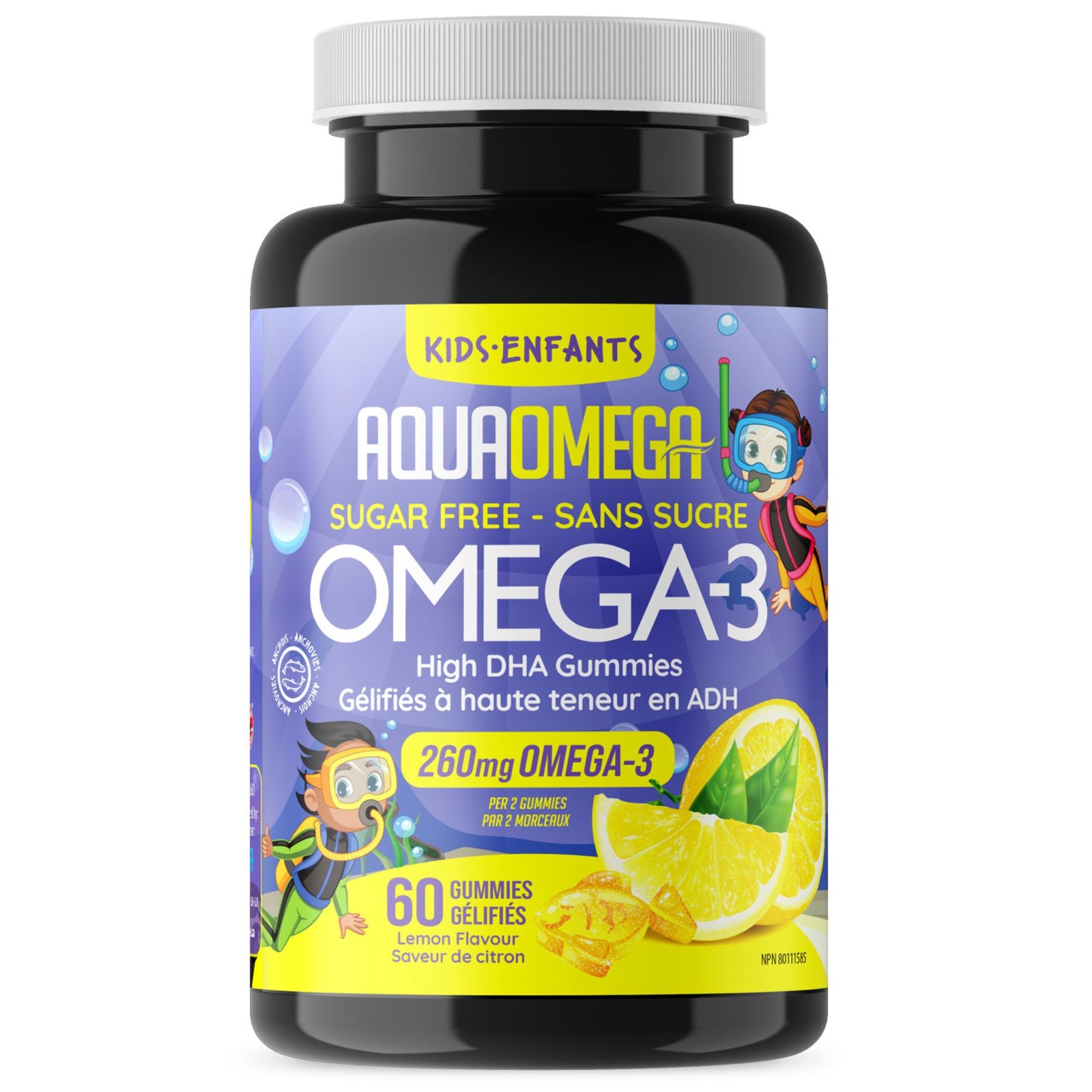 AquaOmega Kids Omega-3 High DHA Gummies Lemon 60s