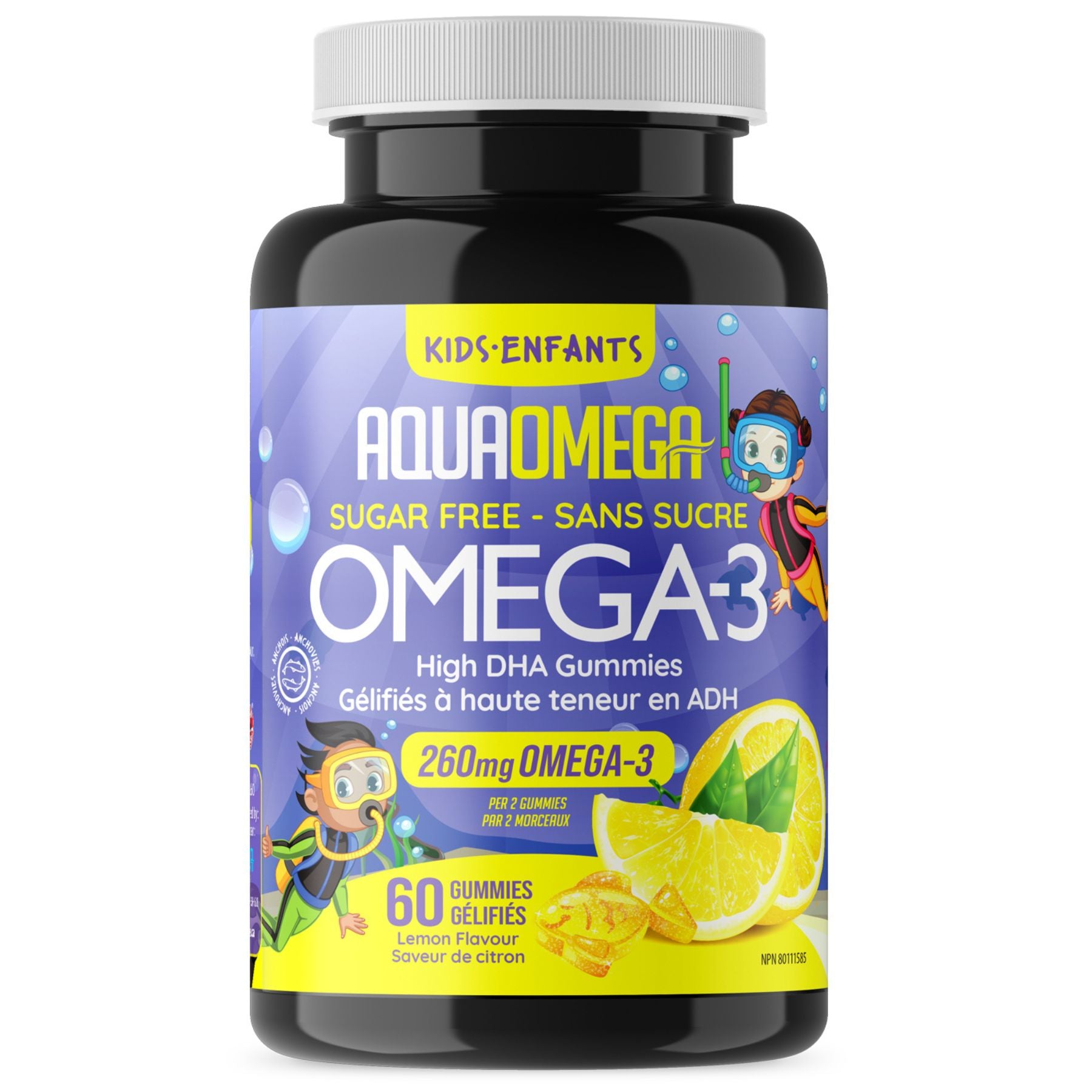 AquaOmega Kids Omega-3 High DHA Gummies Lemon 60s