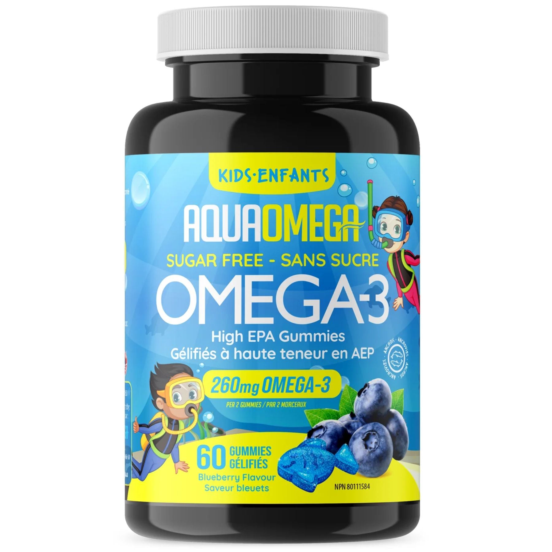 AquaOmega Kids Omega-3 High EPA Gummies Blueberry 60s