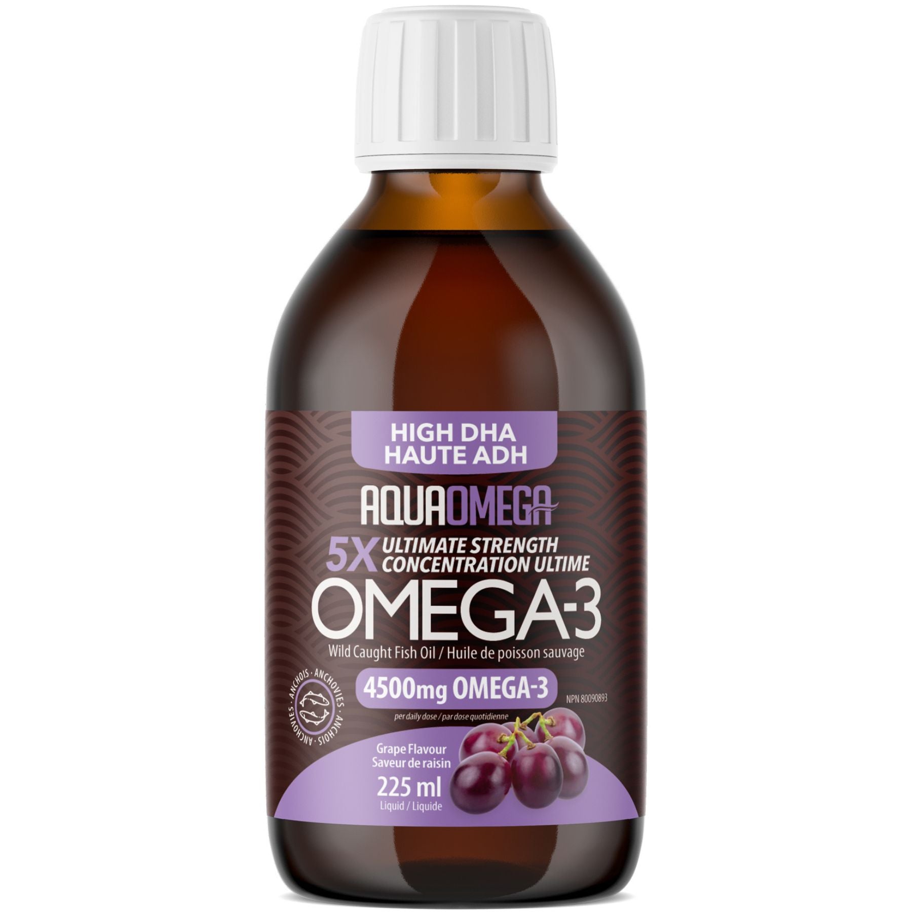 AquaOmega 5X Ultimate Strength DHA Omega-3 Grape 225ml