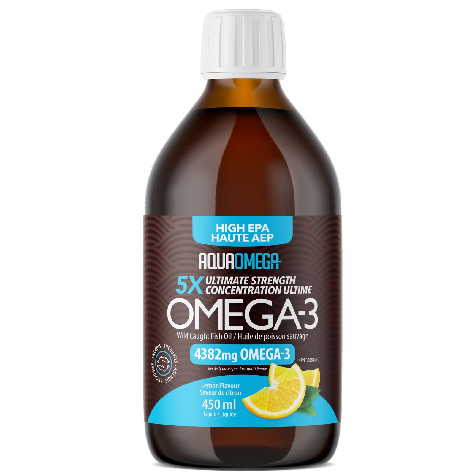 AquaOmega 5X Ultimate Strength EPA Omega-3 Lemon 450mL