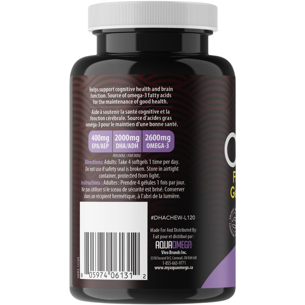 AquaOmega High DHA Omega-3 Lemon Flavoured Softgels 120s