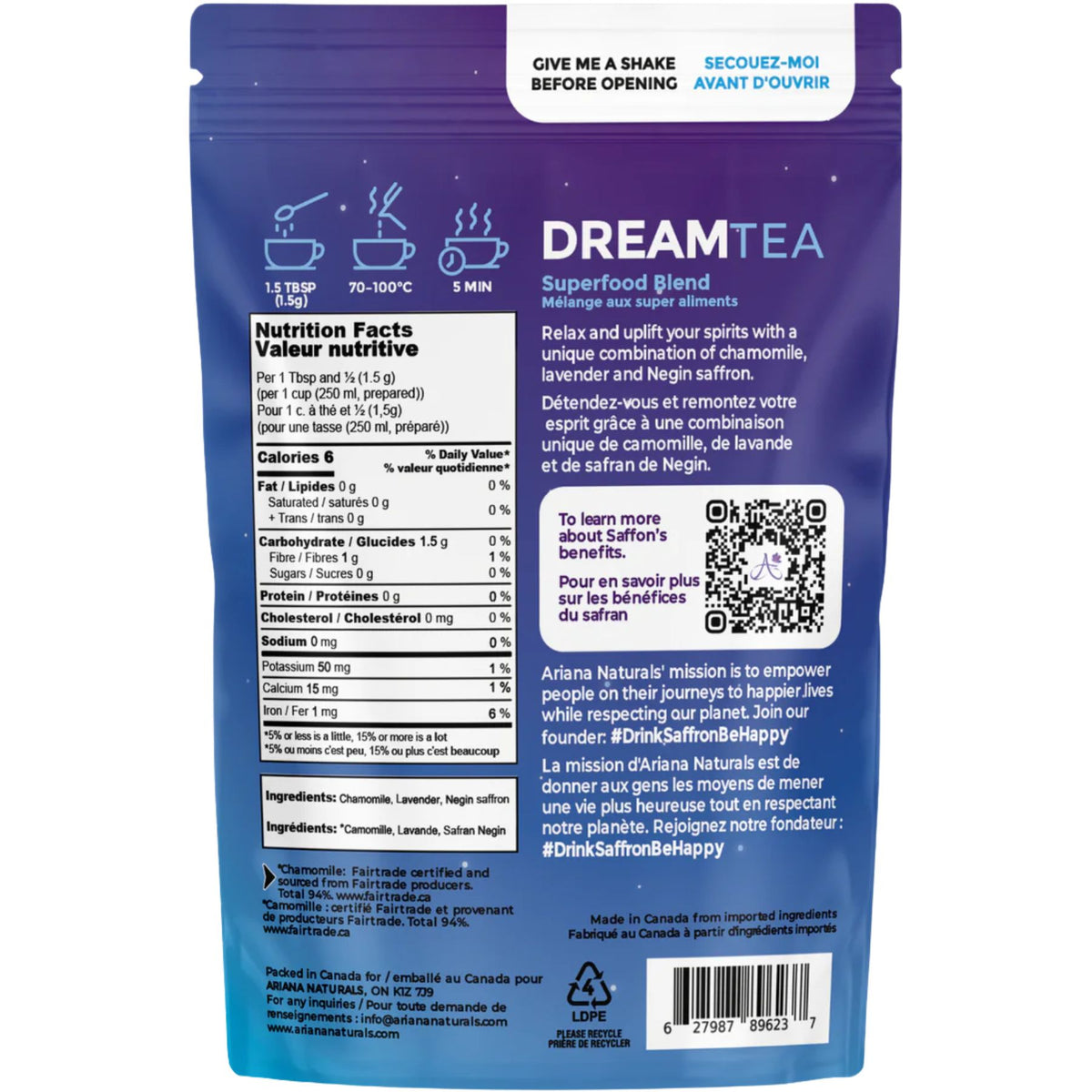 Ariana Naturals Superfood Saffron DREAM Tea Blend 30g