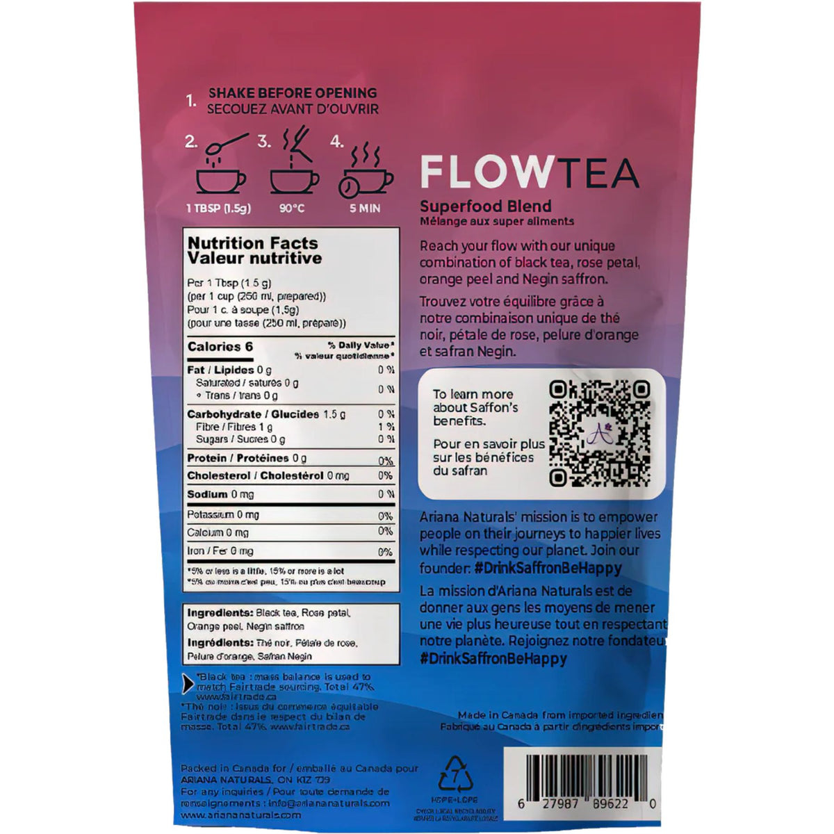 Ariana Naturals Superfood Saffron FLOW Tea Blend 30g