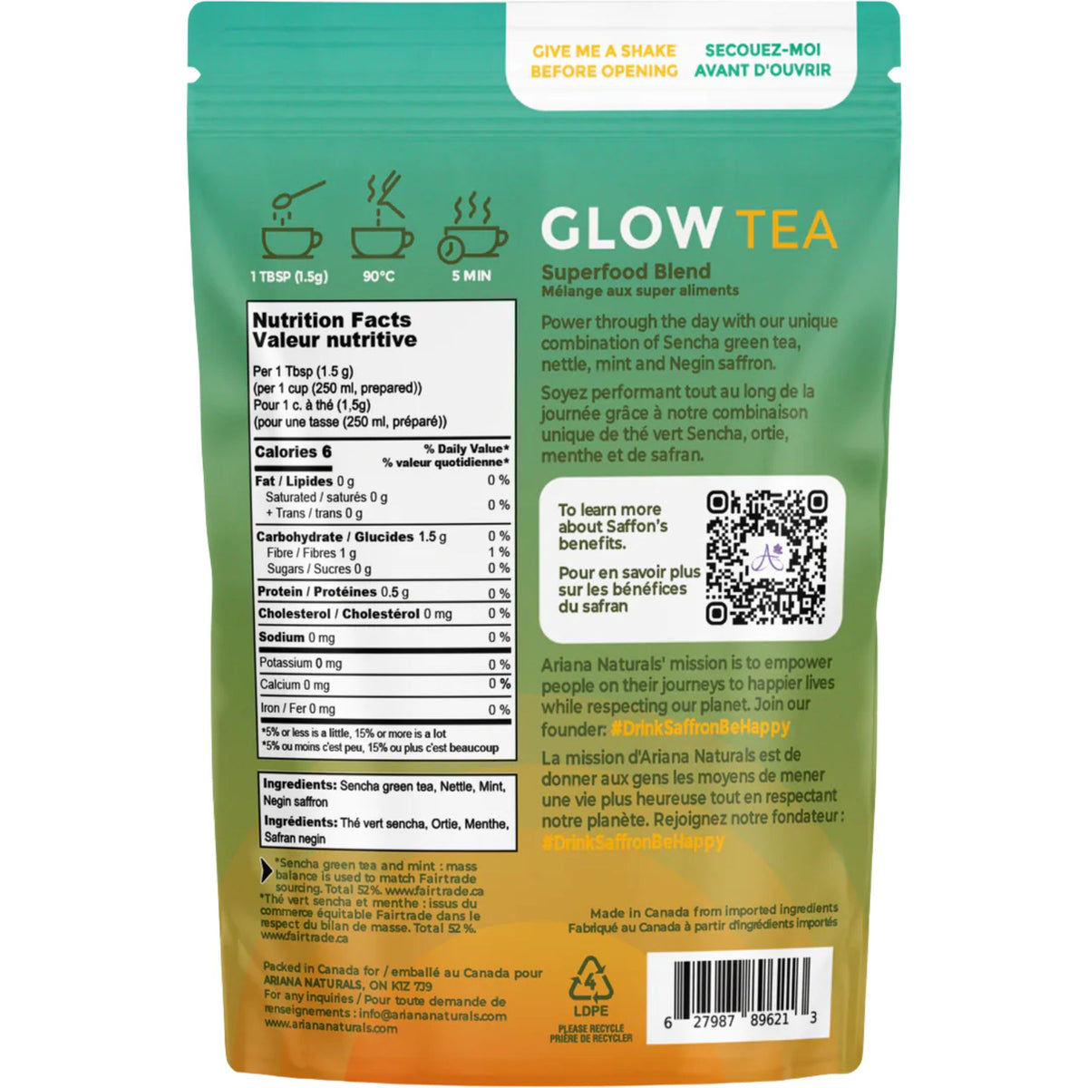 Ariana Naturals Superfood Saffron GLOW Tea Blend 30g
