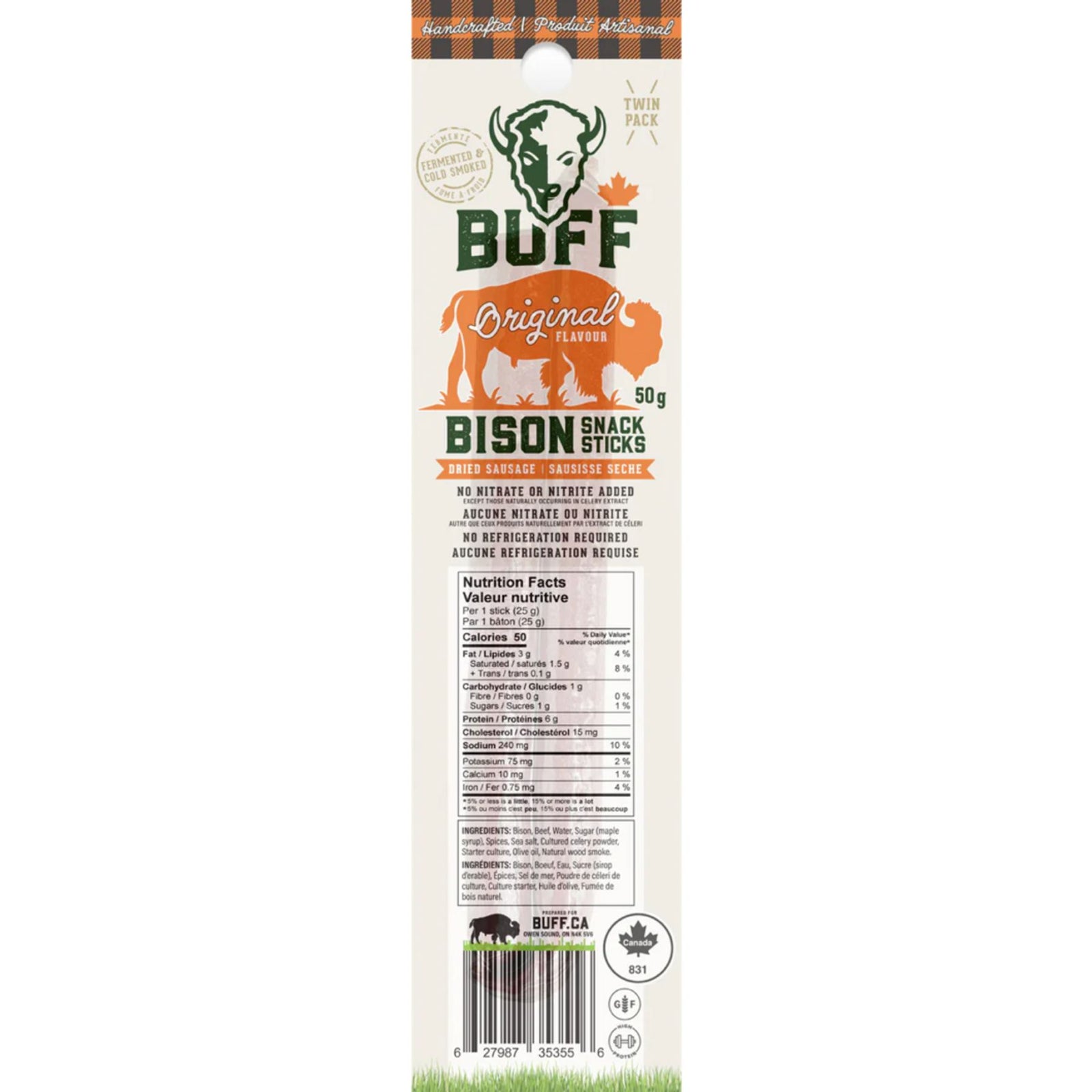 BUFF Bison Snack Sticks Original Flavour Twin Pack 50g