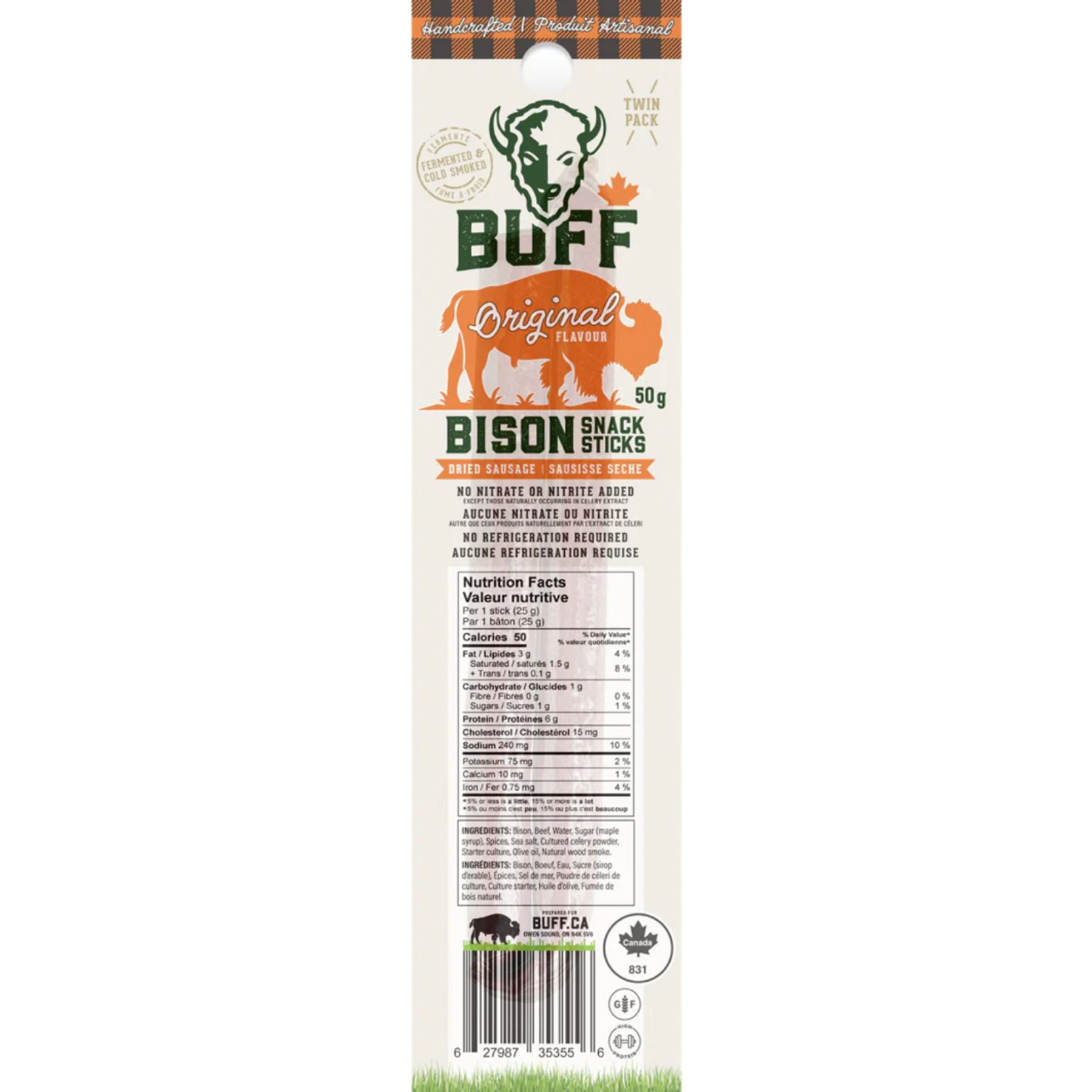 BUFF Bison Snack Sticks Original Flavour Twin Pack 50g - Fiddleheads ...