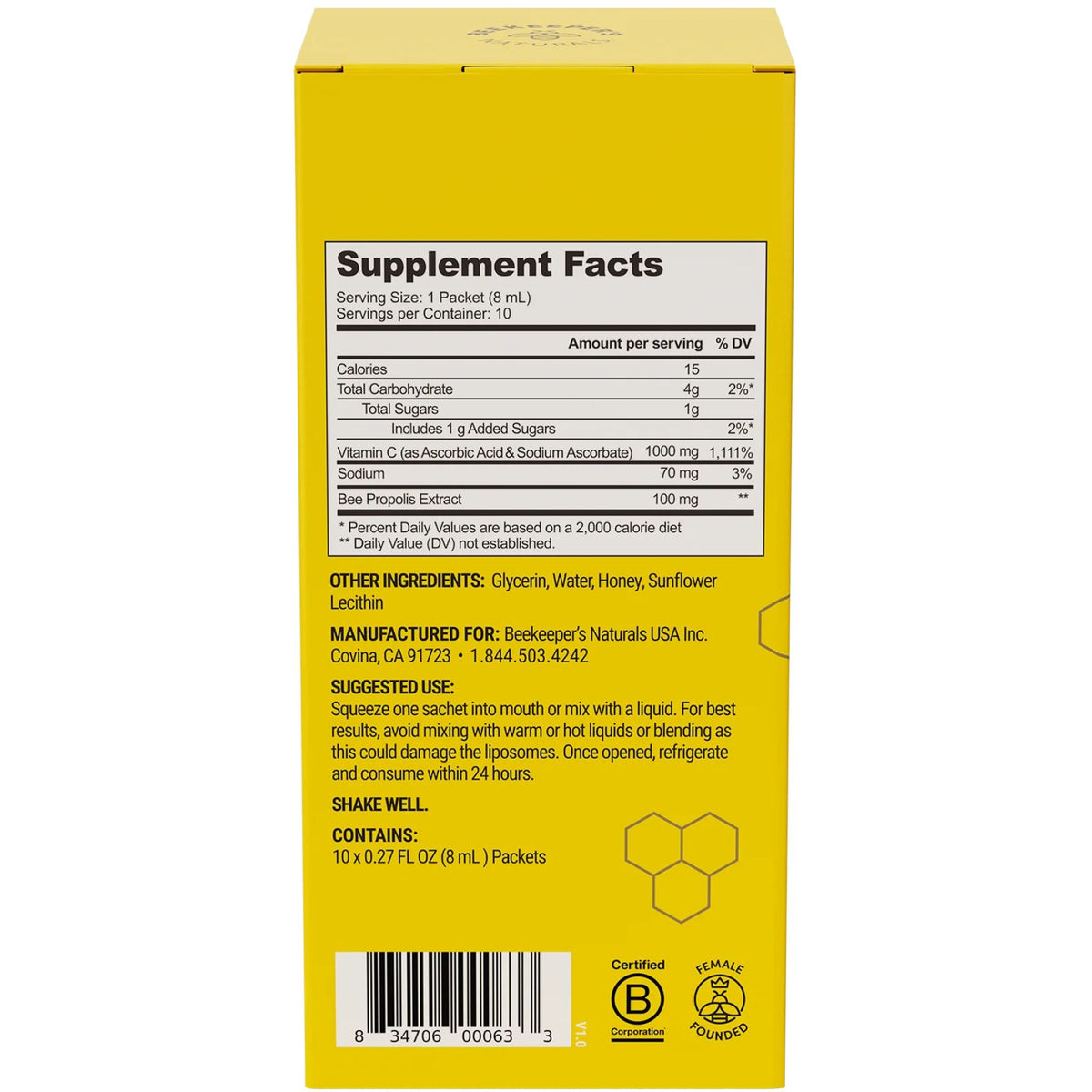 Beekeeper's Naturals Propolis + Vitamin C Liposomal 12ct