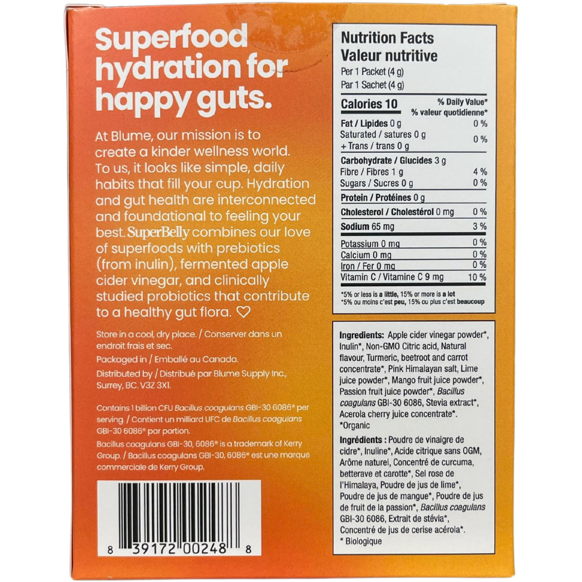 Blume SuperBelly Gut-Building Hydration Sachets Mango Passionfruit 7pk