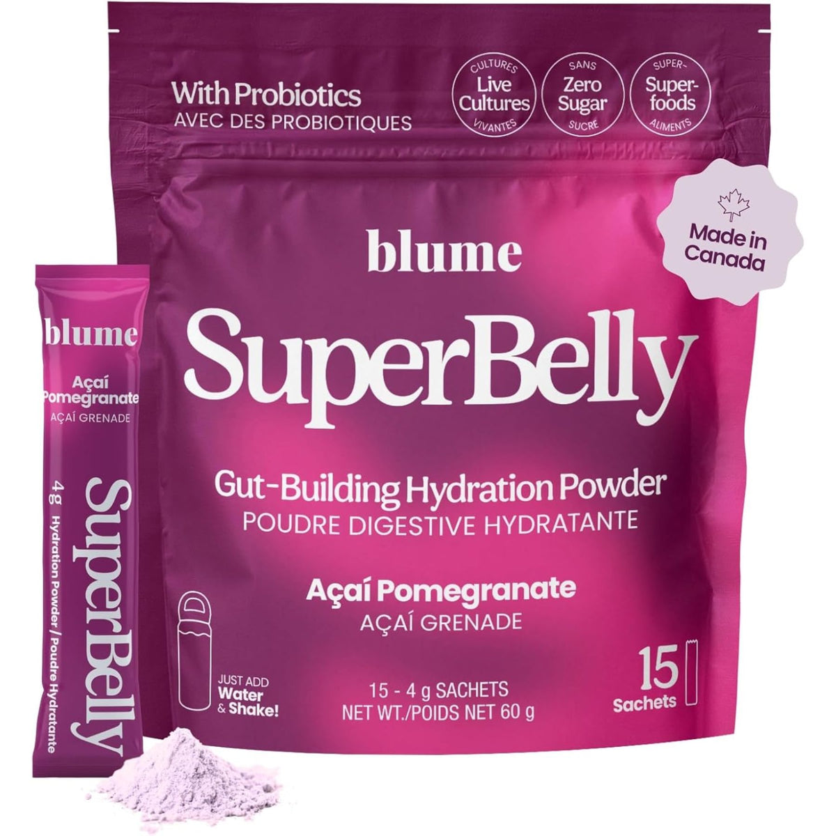 Blume SuperBelly Gut-Building Hydration Sachets Acai Pomegranate 15pk