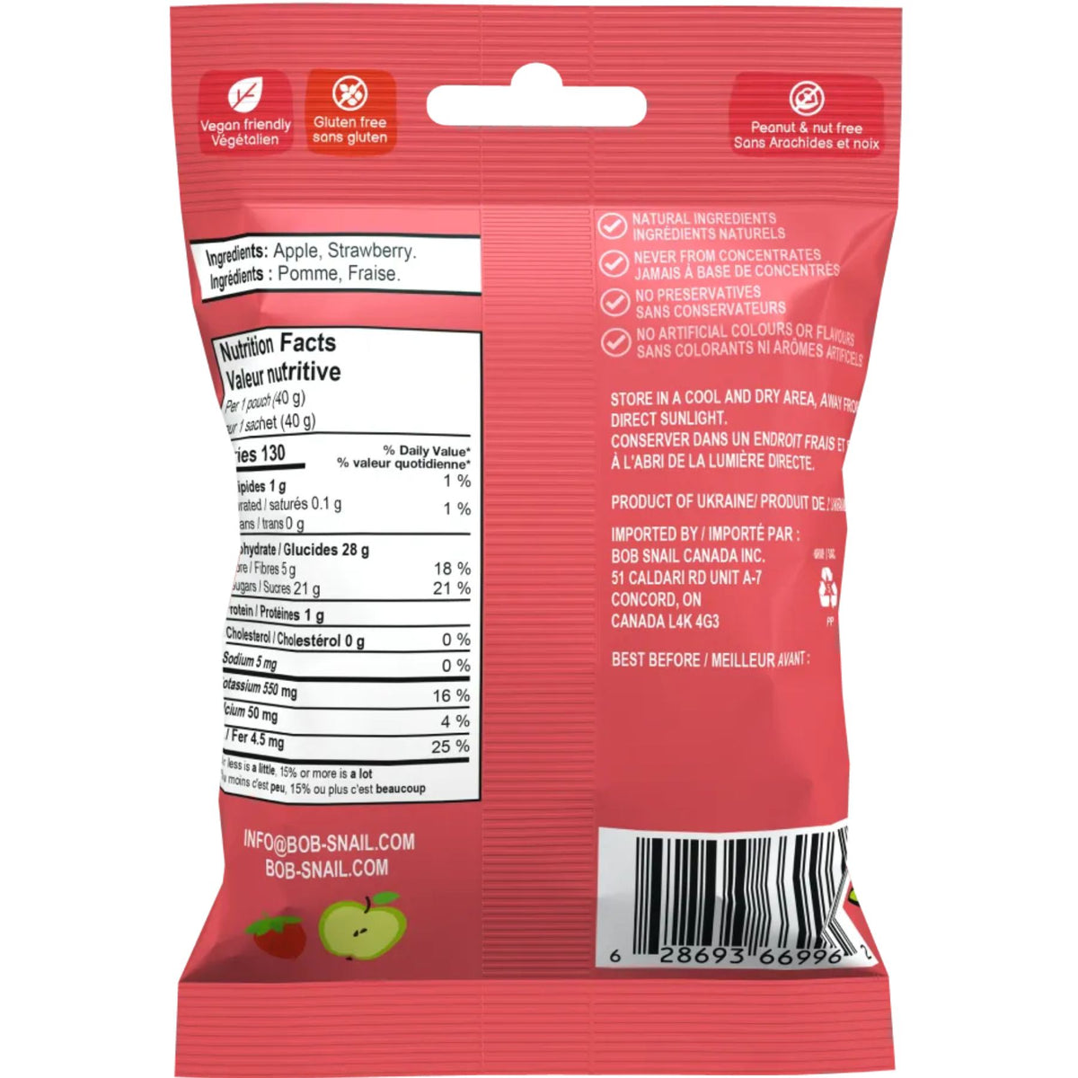 Bob Snail No Added Sugar Fruit Snack Apple Strawberry 40g