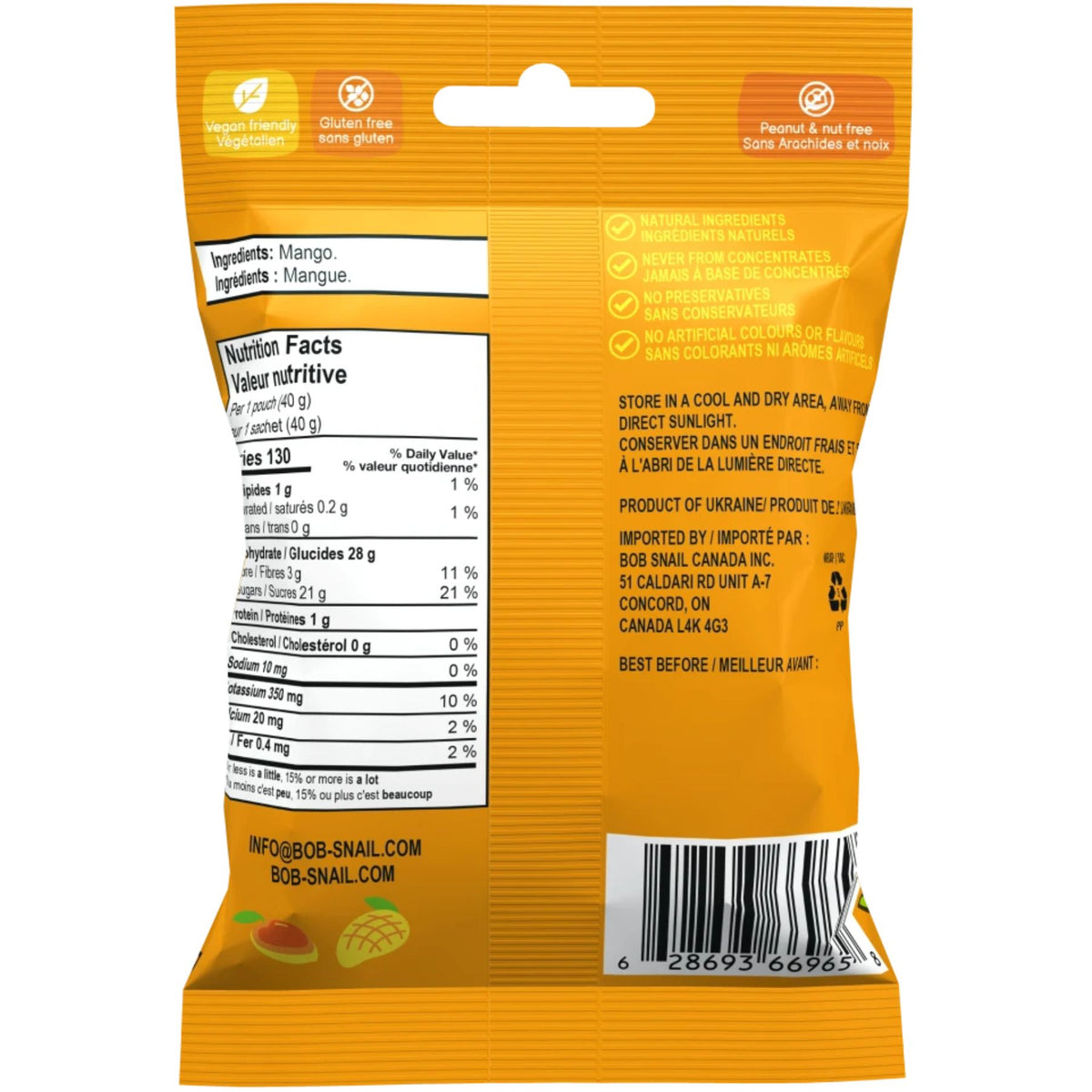 Bob Snail No Added Sugar Fruit Snack Mango 40g