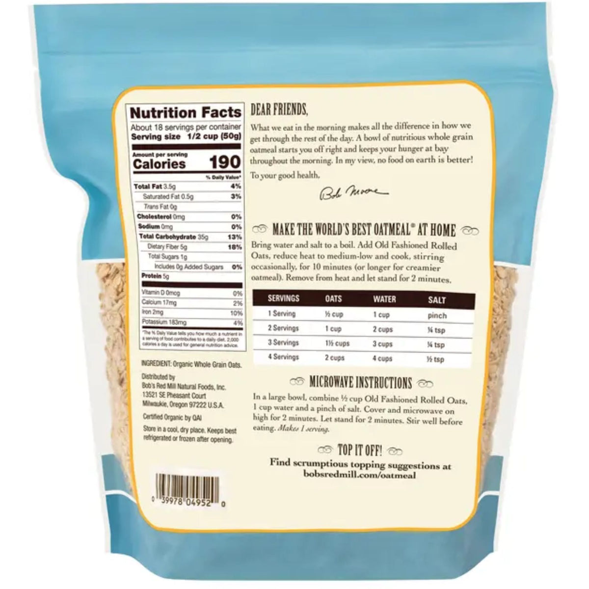 Bob`s Red Mill Organic Old Fashioned Rolled Oats 907g