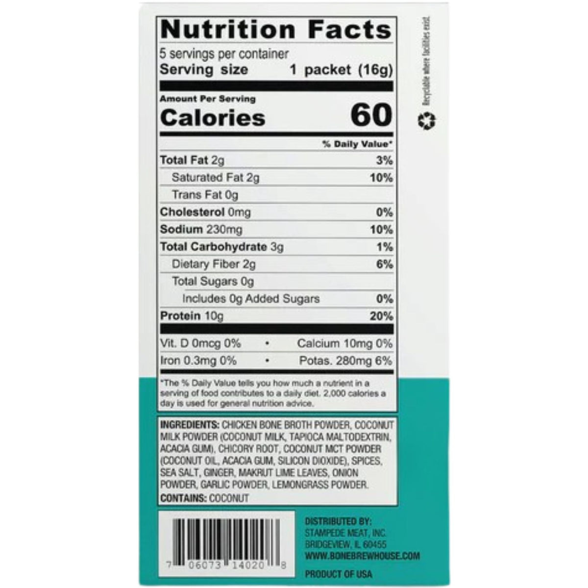 Bone Brewhouse Instant Bone Broth Thai Coconut 80g (5x16g)