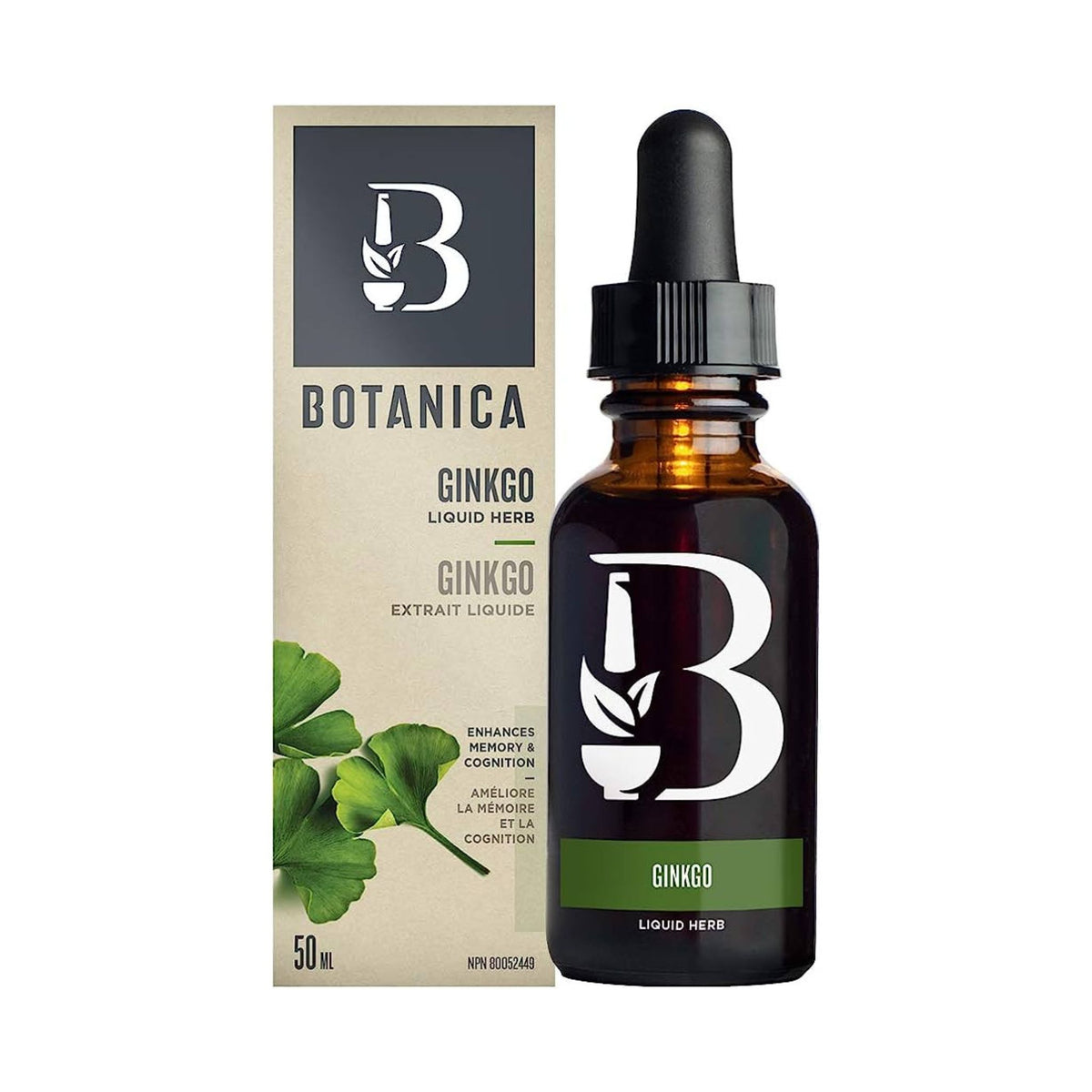 Botanica Ginko Liquid Herb 50mL bottle - An herbal supplement to enhance memory and cognition. 