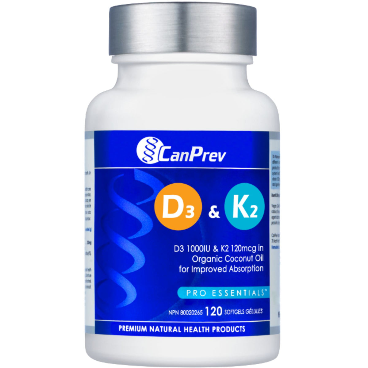 CanPrev D3 & K2 – Organic Coconut Oil 120s