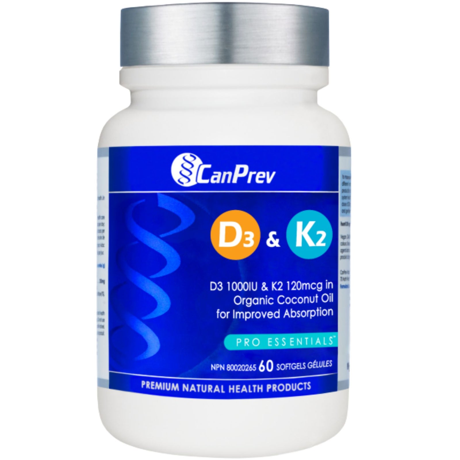 CanPrev D3 & K2 – Organic Coconut Oil 60s