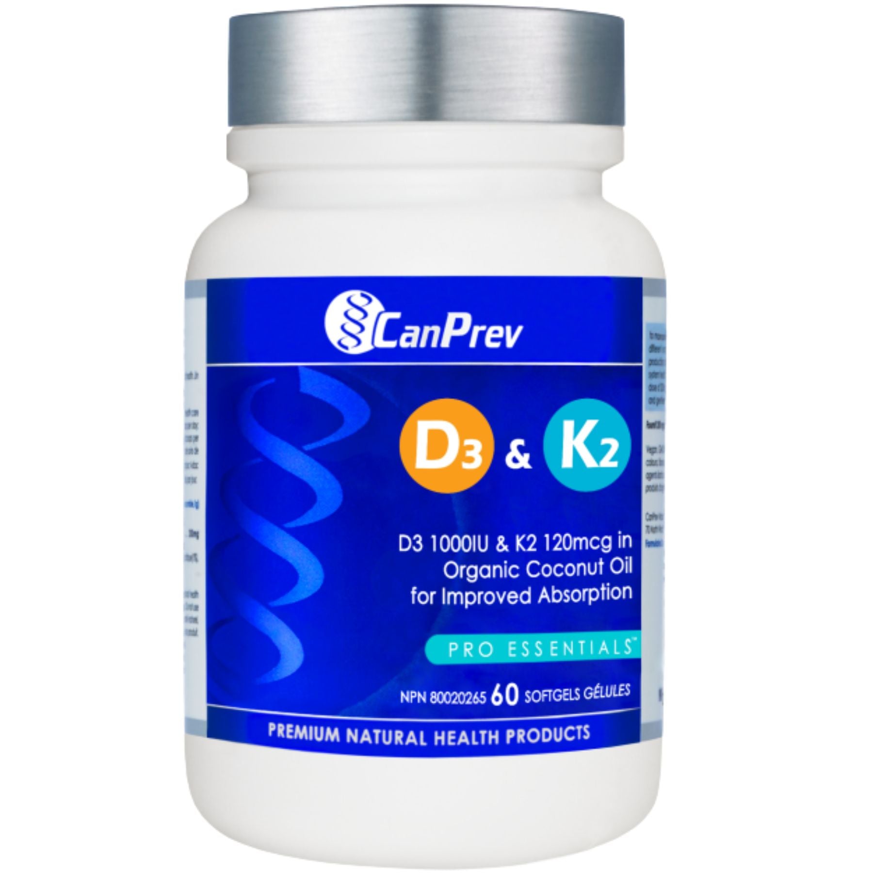 CanPrev D3 & K2 – Organic Coconut Oil 60s