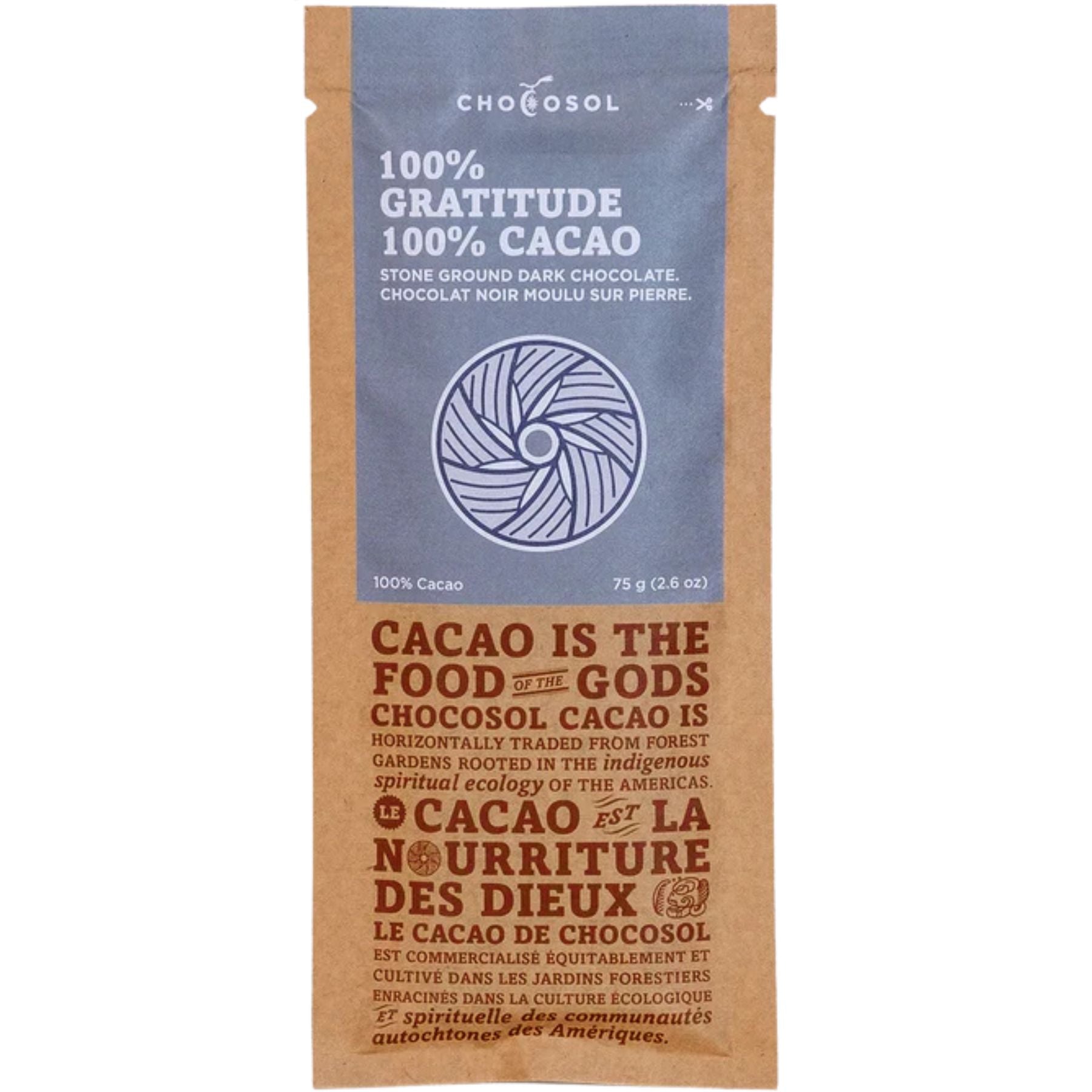 Chocosol 100% Gratitude Stone Ground Dark Chocolate 75g