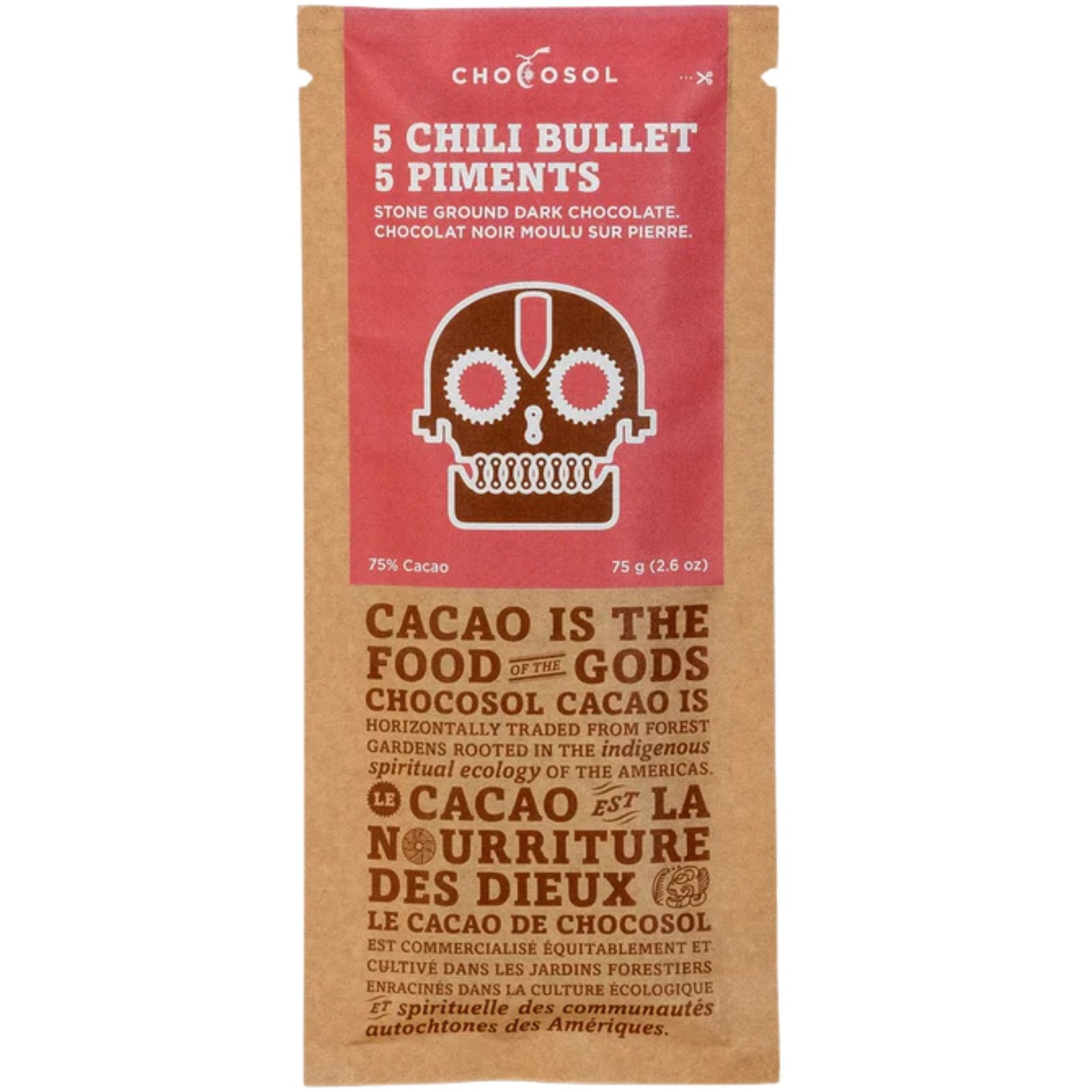 Chocosol Five Chili Bullet 75% Dark Chocolate 75g