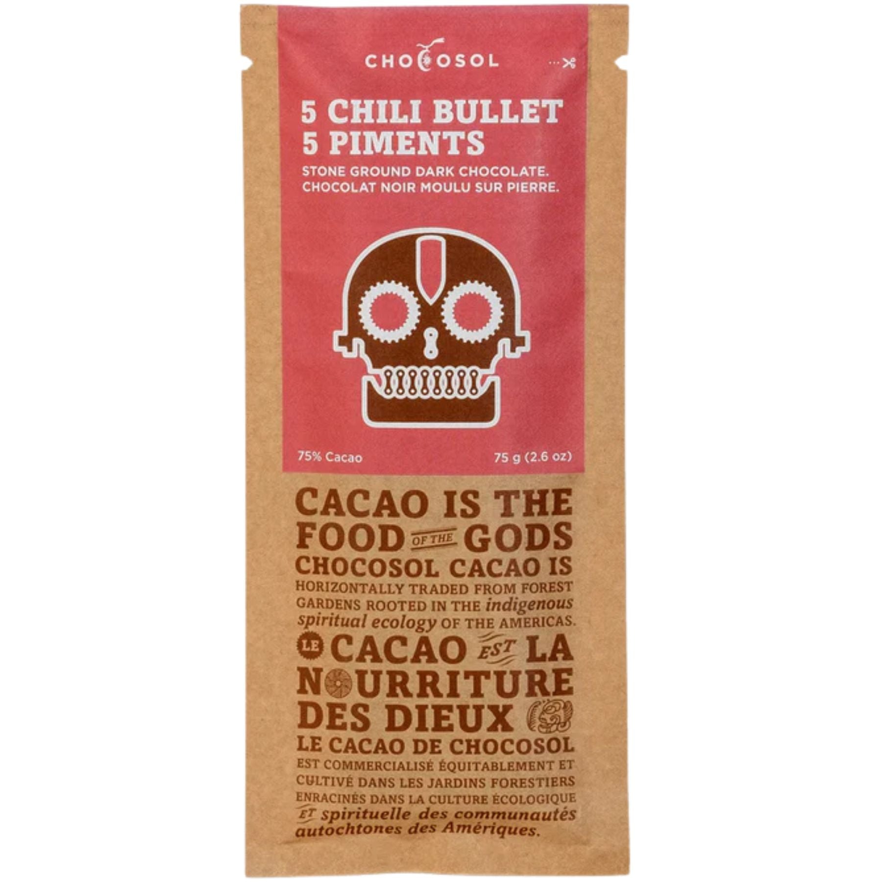 Chocosol Five Chili Bullet 75% Dark Chocolate 75g