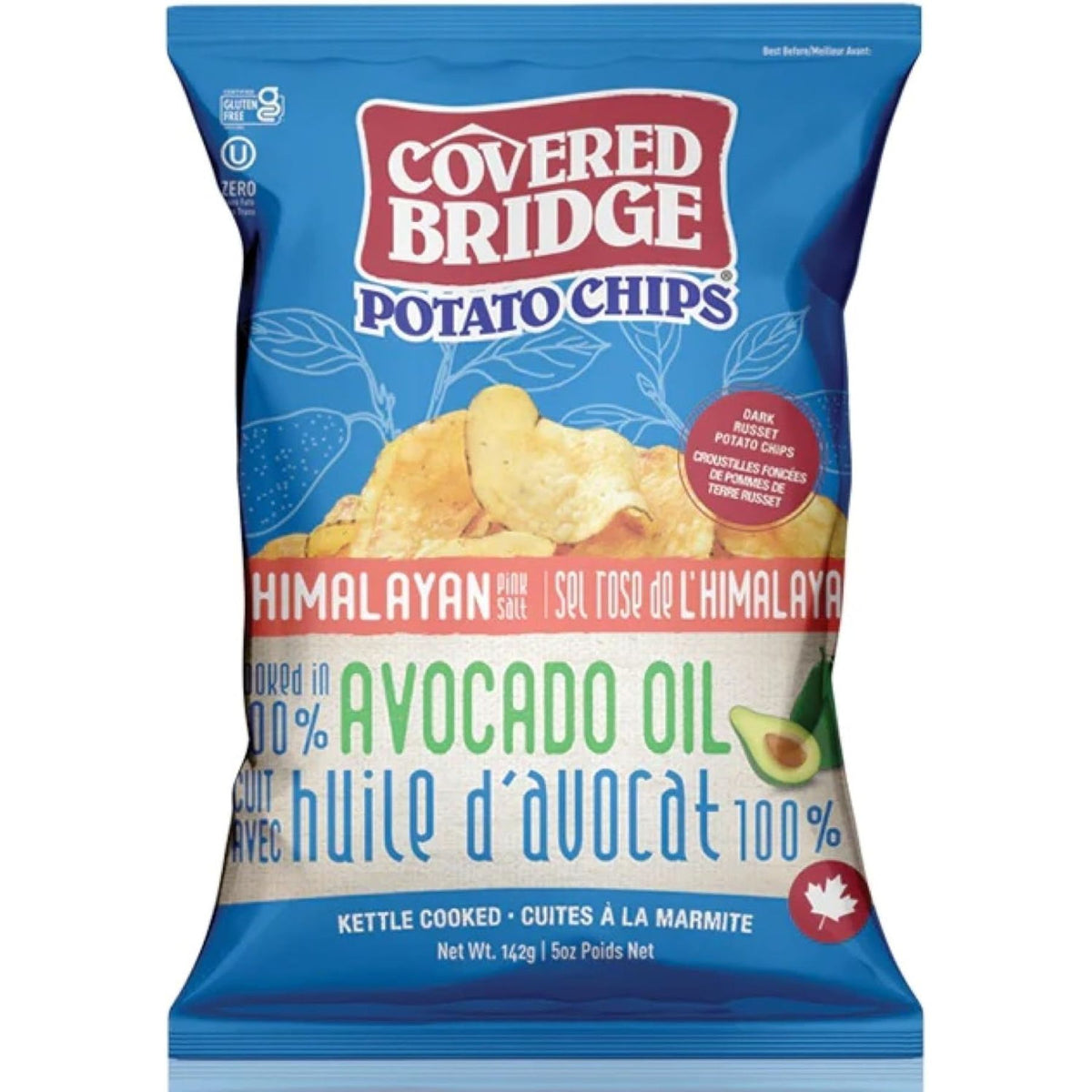 Covered Bridge Avocado Oil Himalayan Pink Salt Kettle Cooked Chips 142g