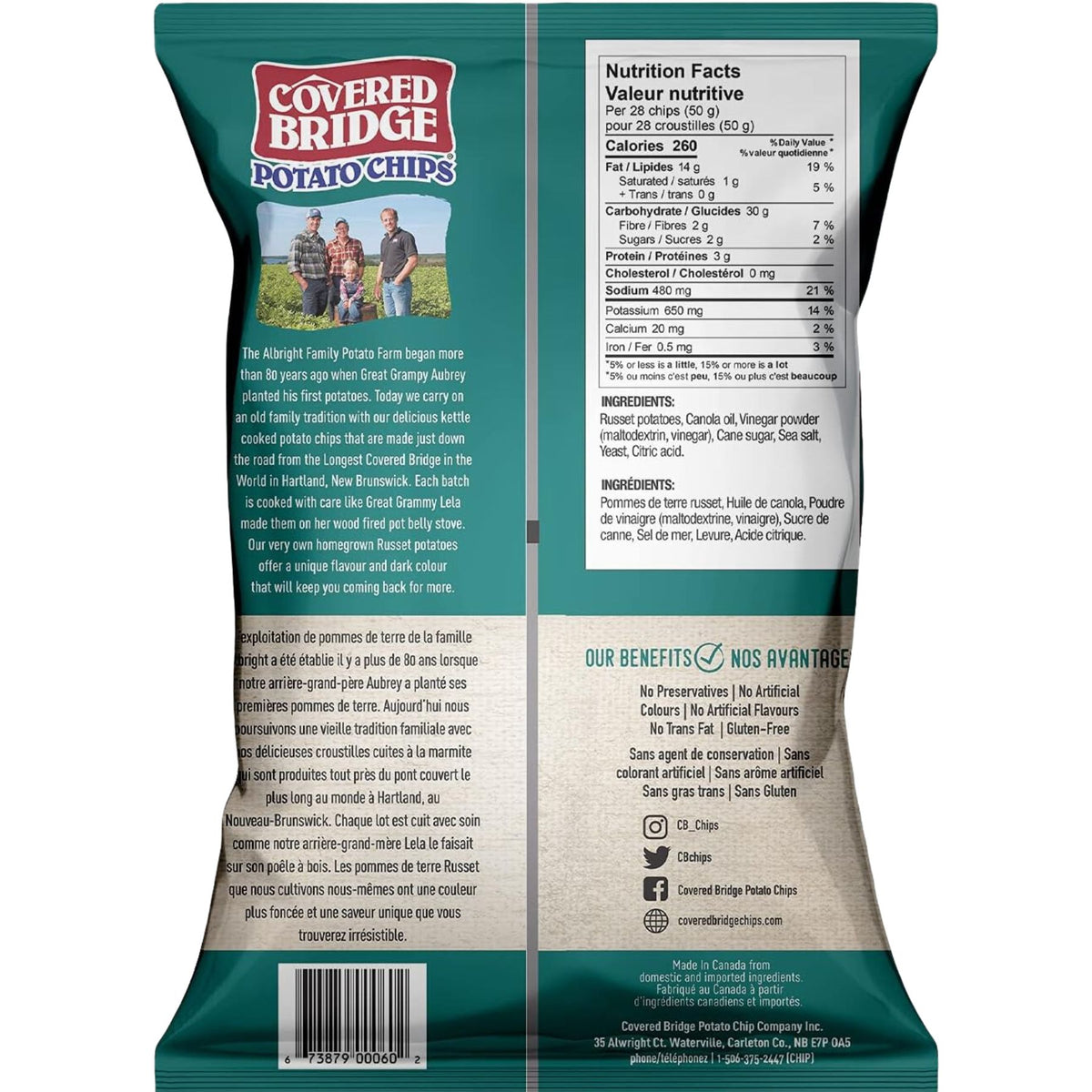 Covered Bridge Sea Salt & Vinegar Potato Chips 170g