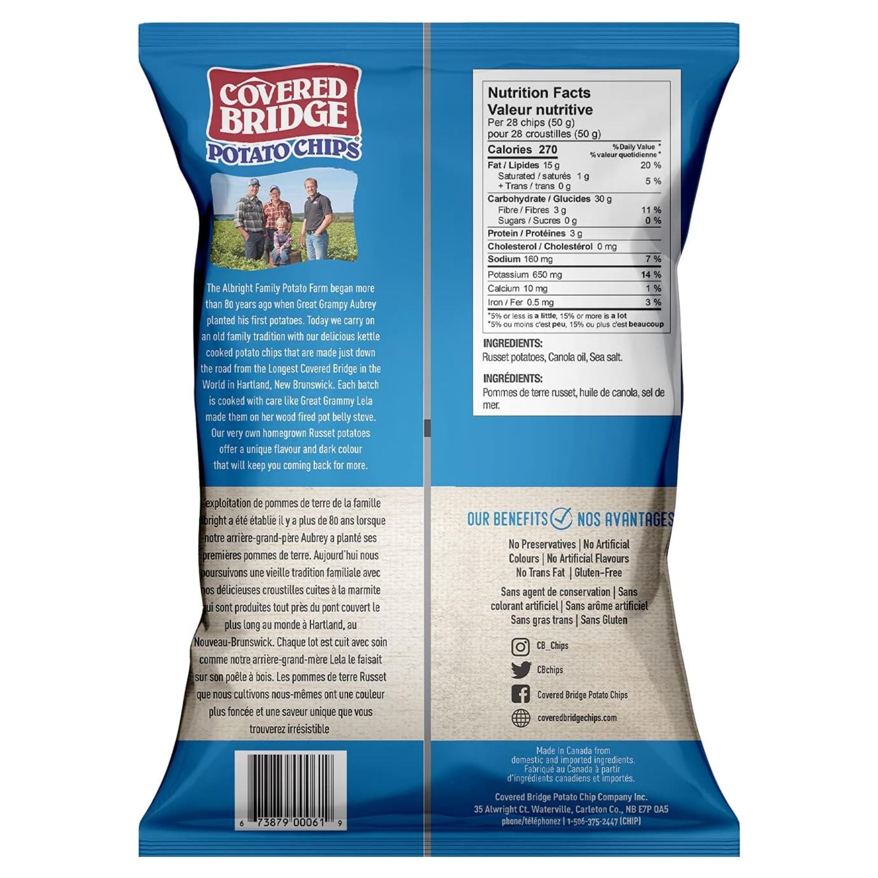 Bridge Chip Covered Bridge Sea Salt Potato Chips 170g - Fiddleheads Health and ...
