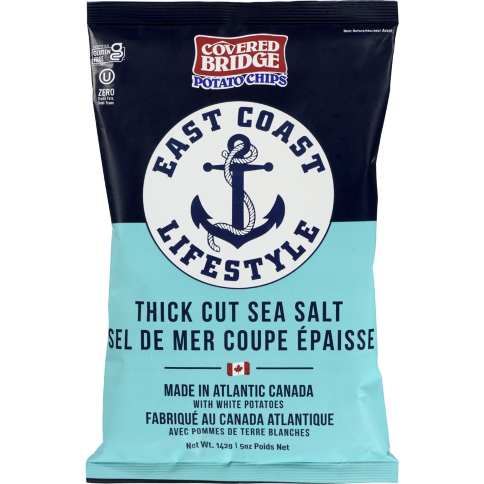 Covered Bridge Thick Cut Sea Salt Potato Chips 142g