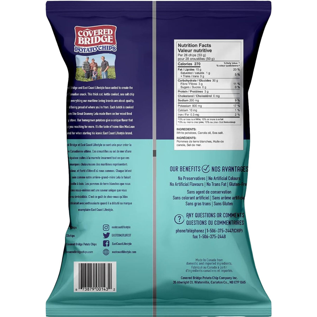 Covered Bridge Thick Cut Sea Salt Potato Chips 142g