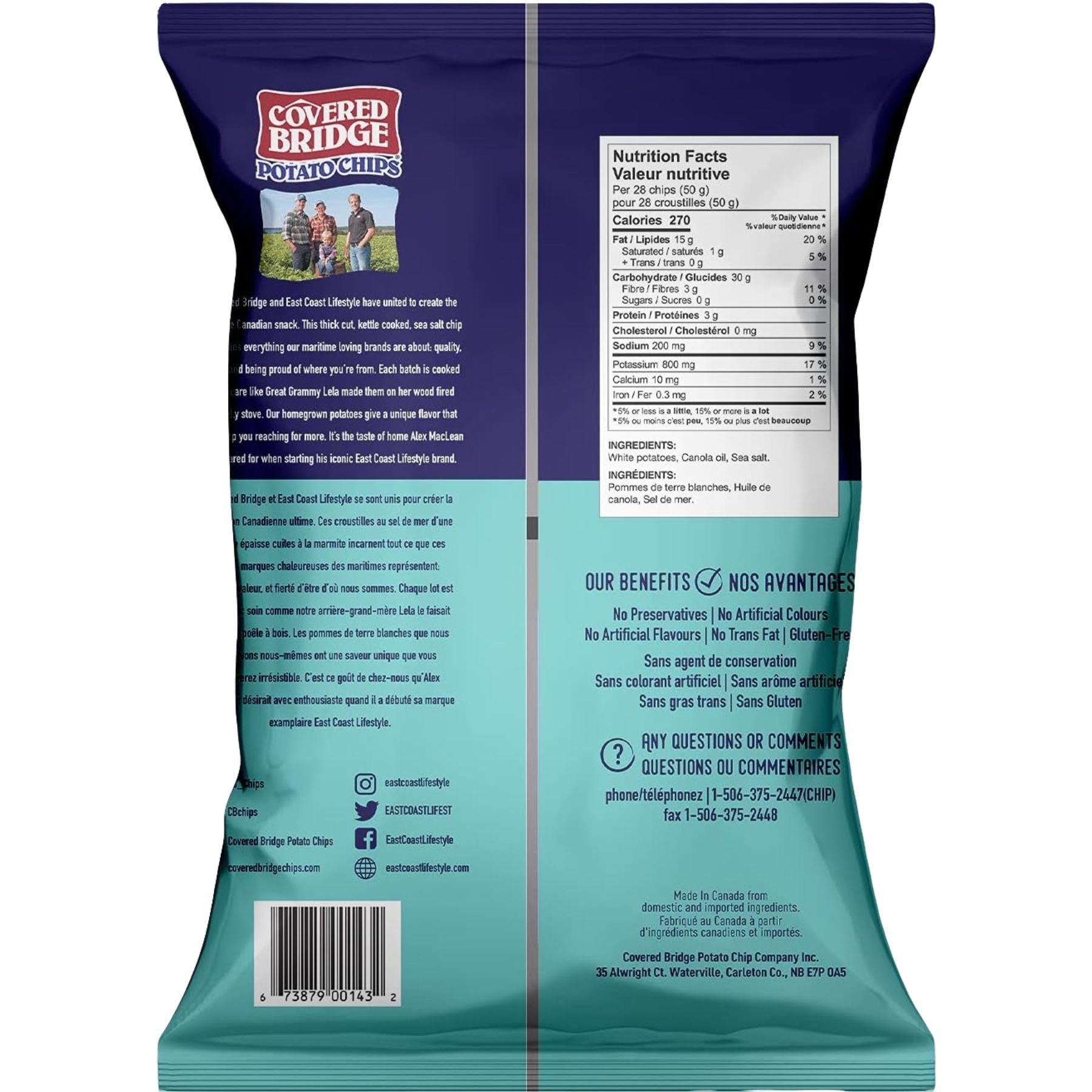 Bridge Chip Covered Bridge Thick Cut Sea Salt Potato Chips 142g - Fiddleheads ...