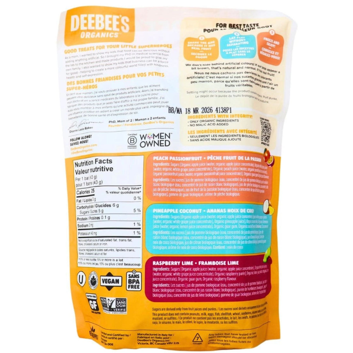 DeeBee’s Organic SuperFruit Tropical Freezie Pops 10ct