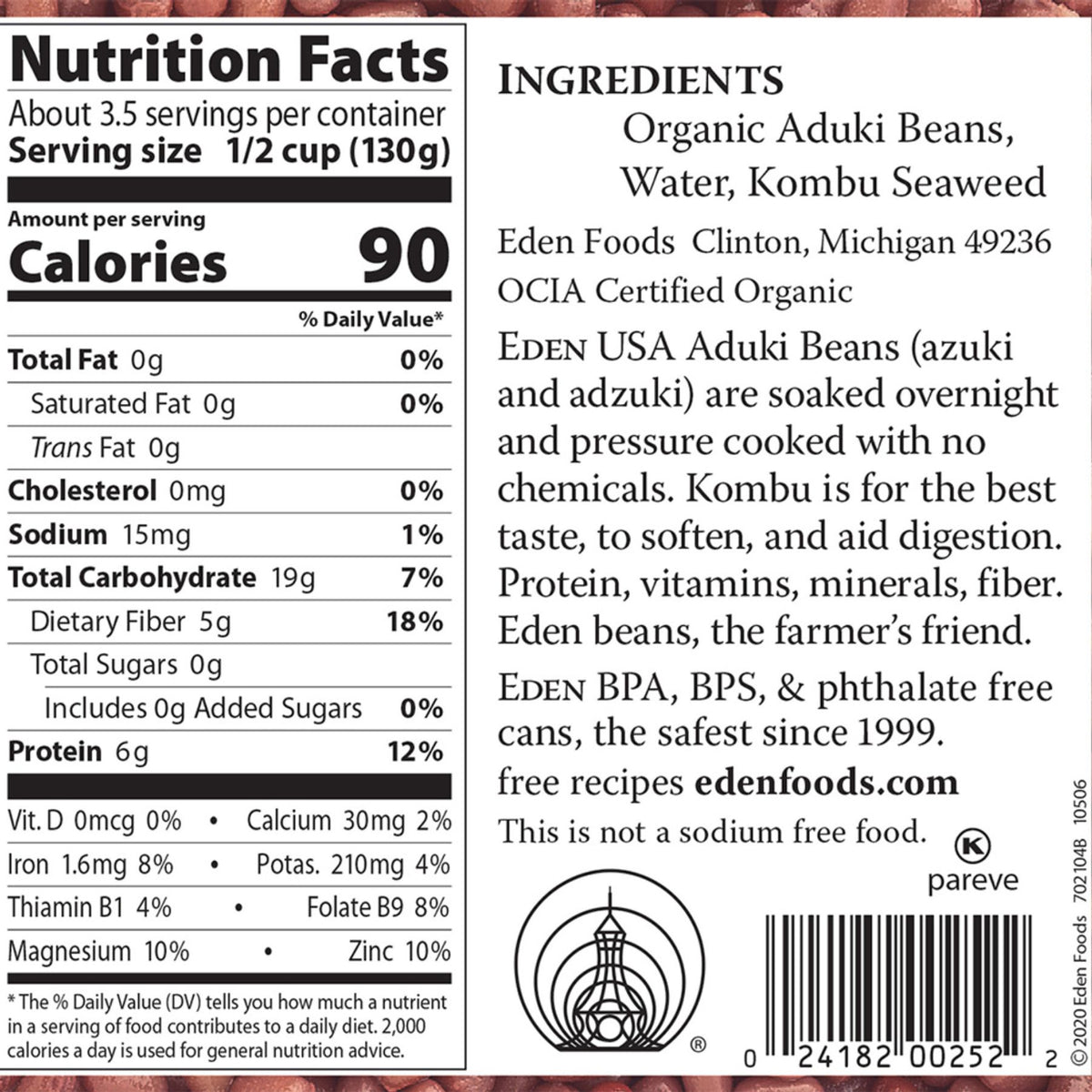 Eden Organic Aduki Beans 398ml