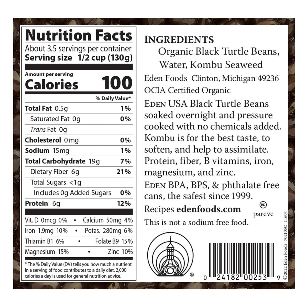 Eden Organic Black Beans 796ml