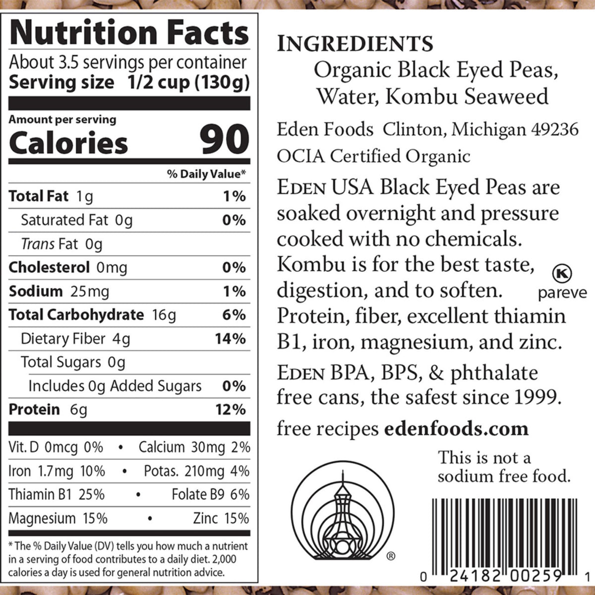 Eden Organic Black Eyed Peas 398ml