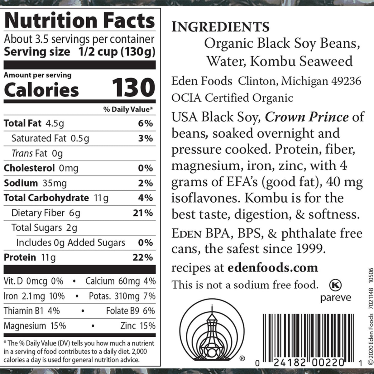 Eden Organic Black Soy Beans 796ml