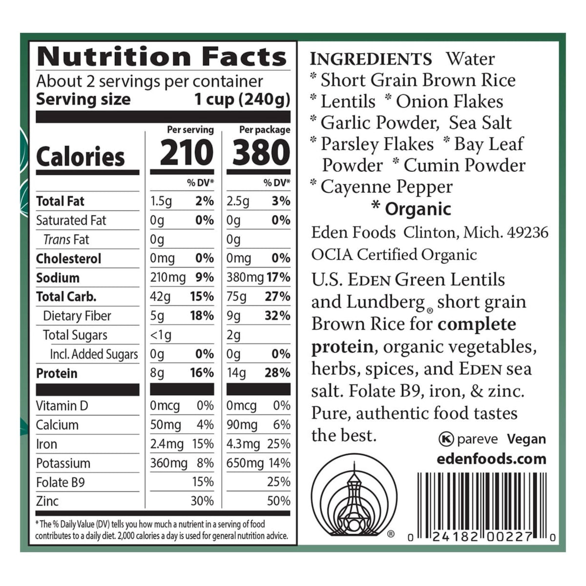 Eden Organic Brown Rice & Lentils 398ml