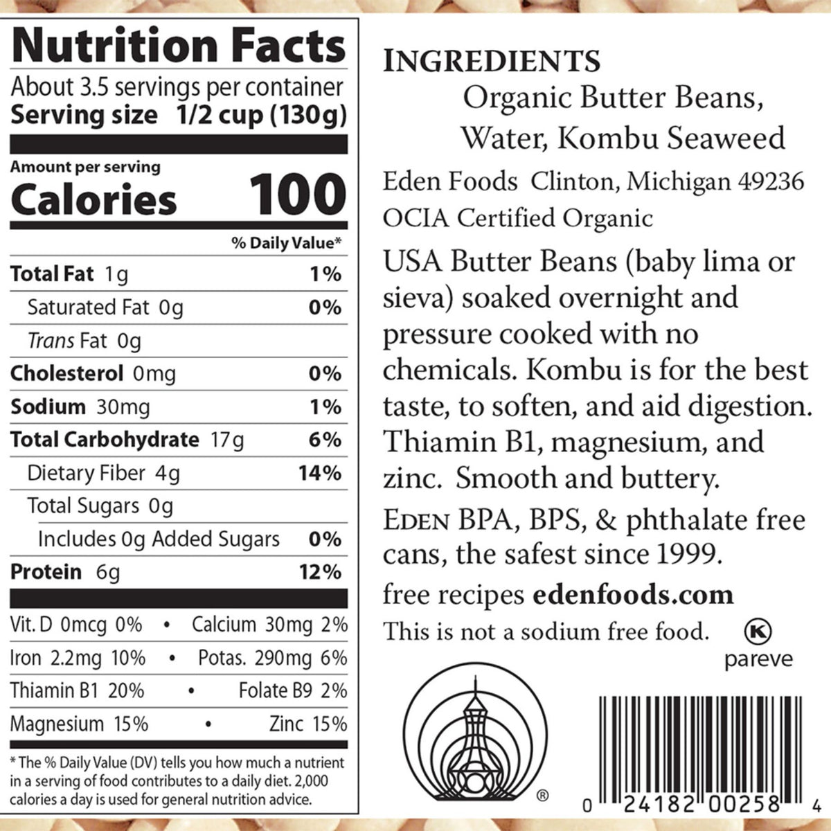 Eden Organic Butter Beans (Baby Lima) 398ml