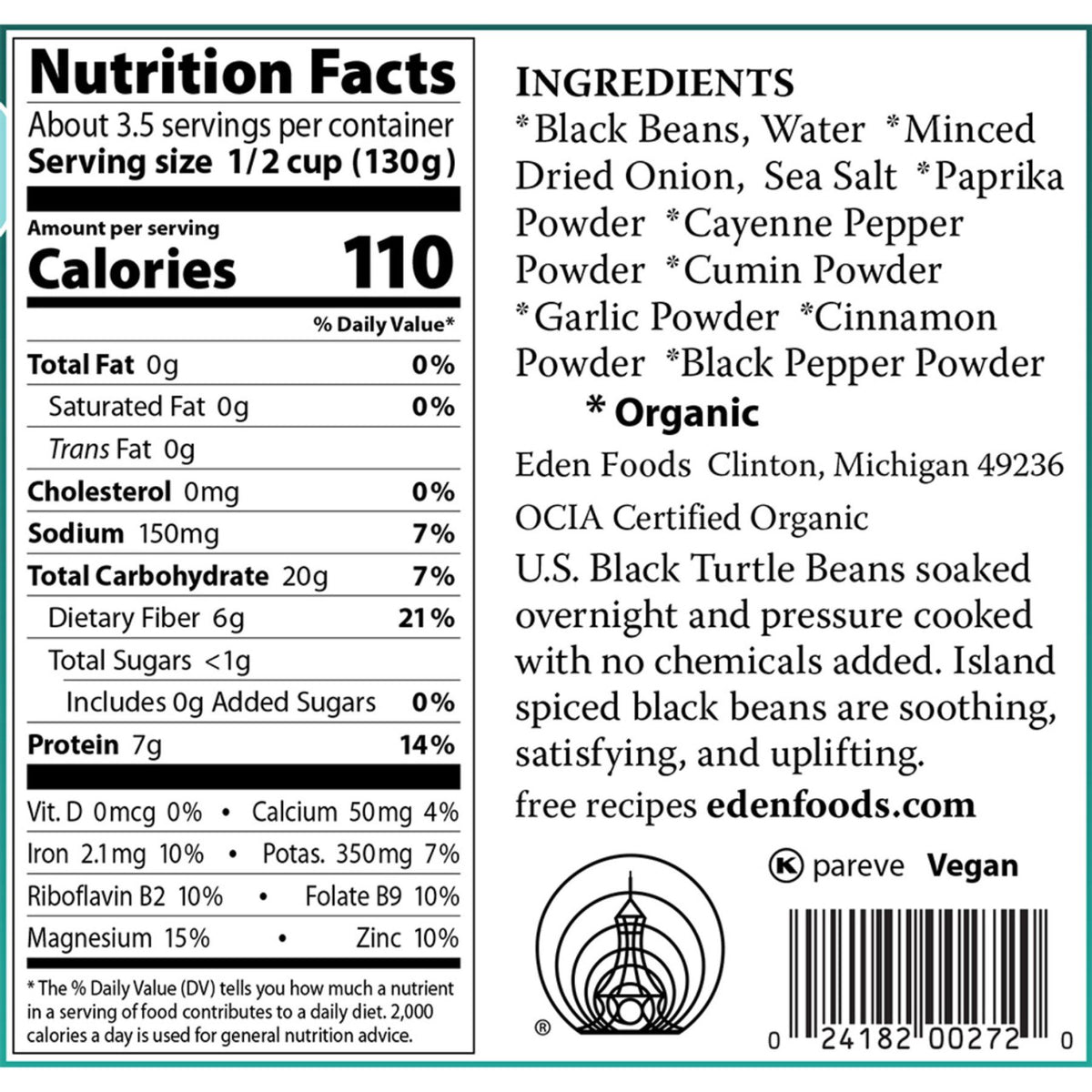 Eden Organic Caribbean Black Beans 425g