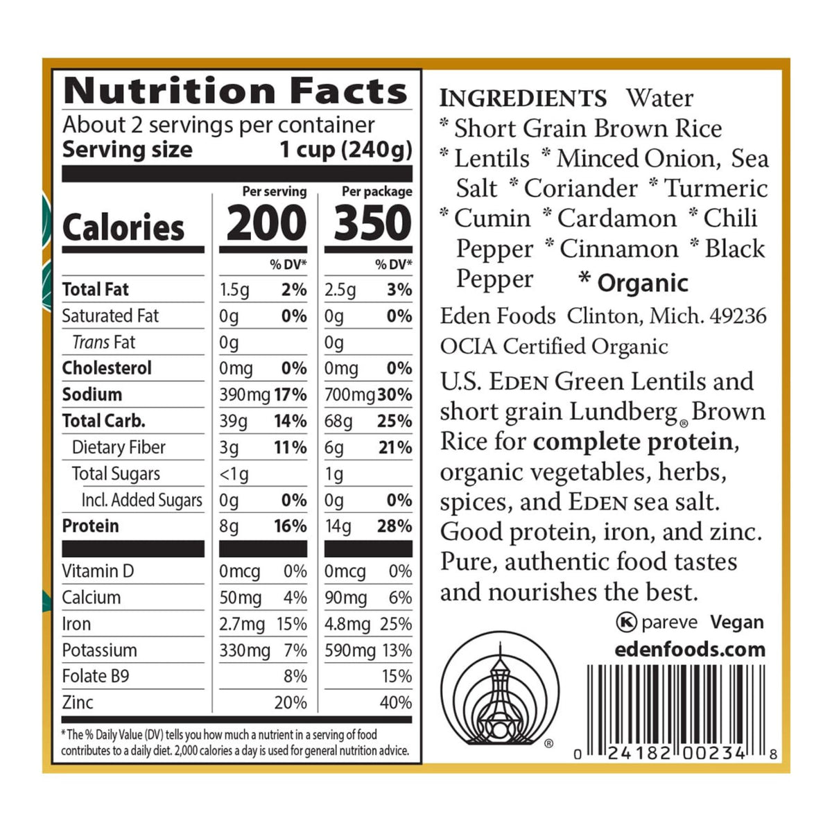 Eden Organic Curried Rice & Lentils 398ml