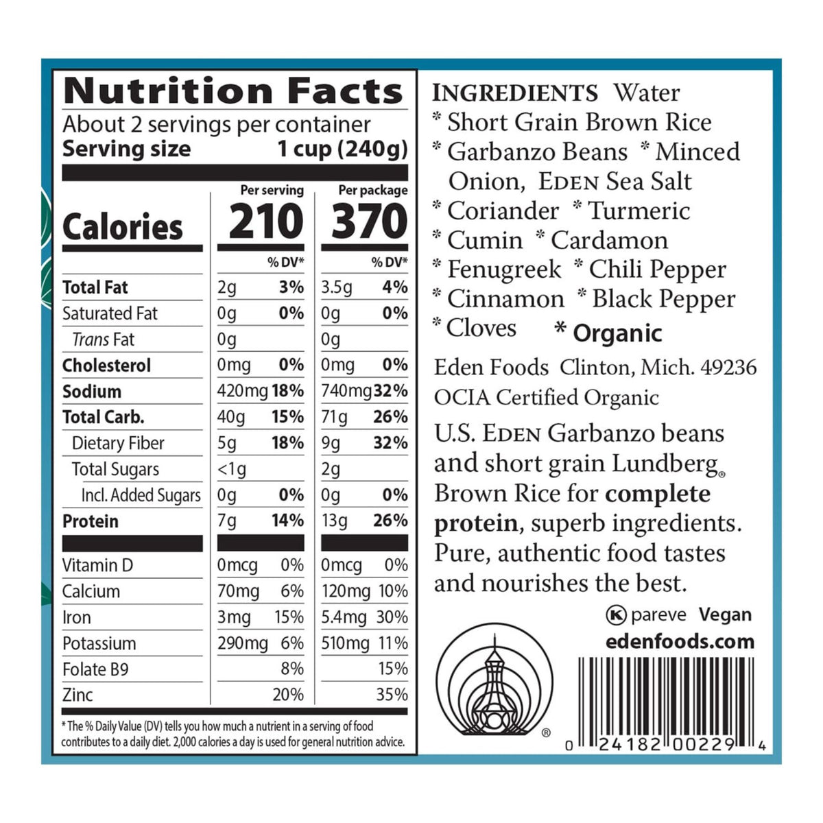 Eden Organic Moroccan Rice & Garbanzo Beans 398ml