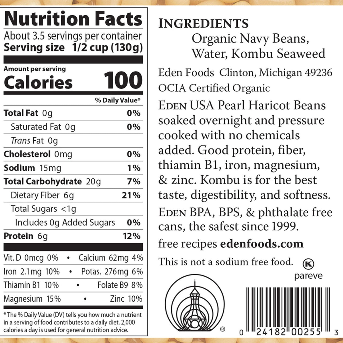 Eden Organic Navy Beans 398ml