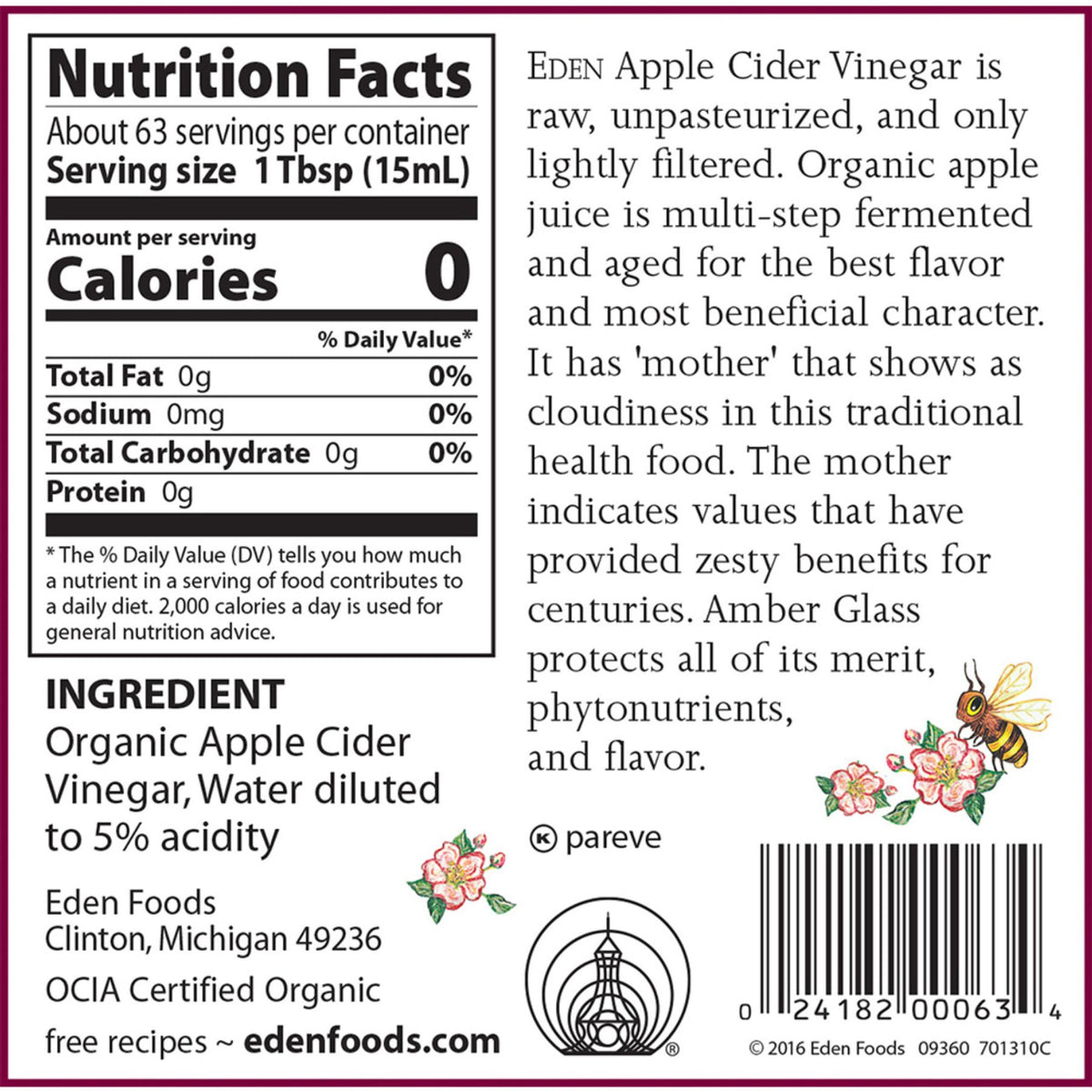 Eden Organic Apple Cider Vinegar 473ml
