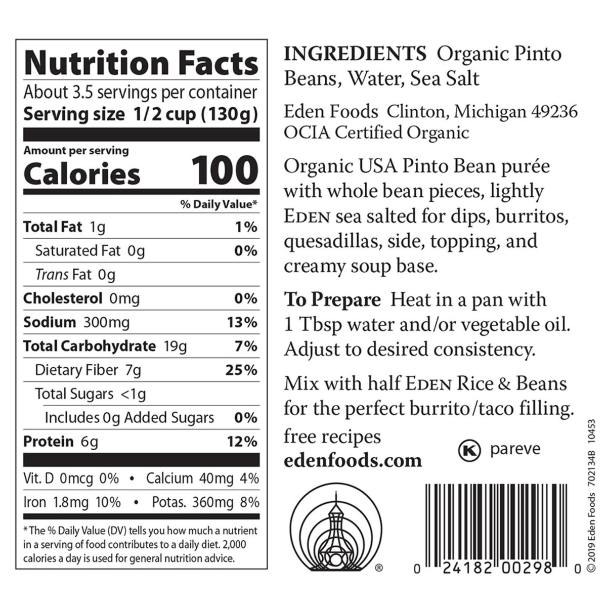 Eden Refried Organic Pinto Beans 398ml