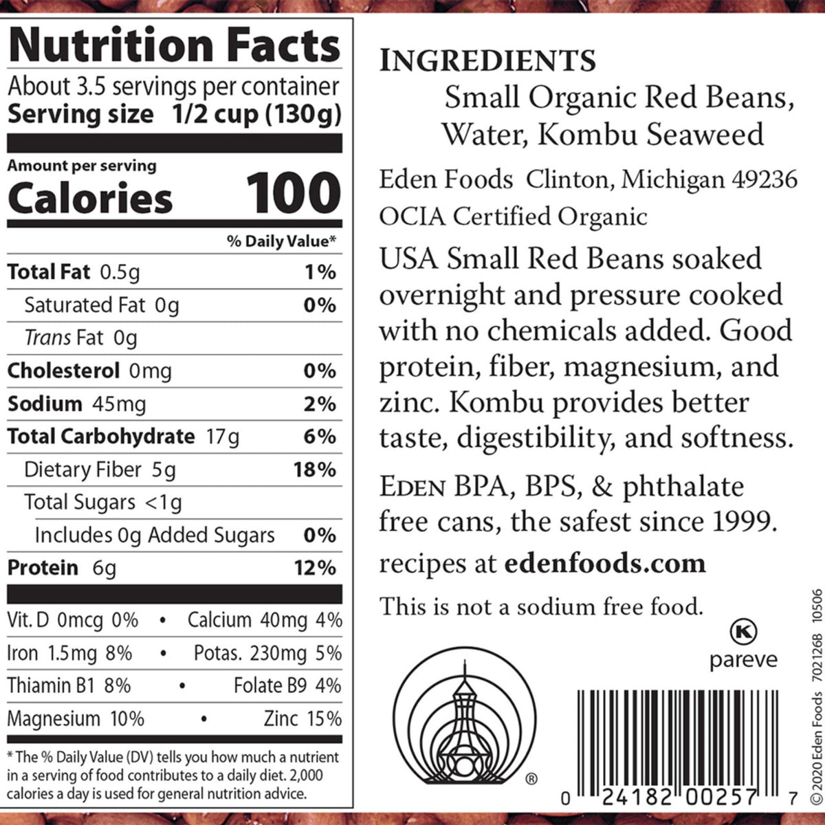 Eden Organic Small Red Beans 398ml