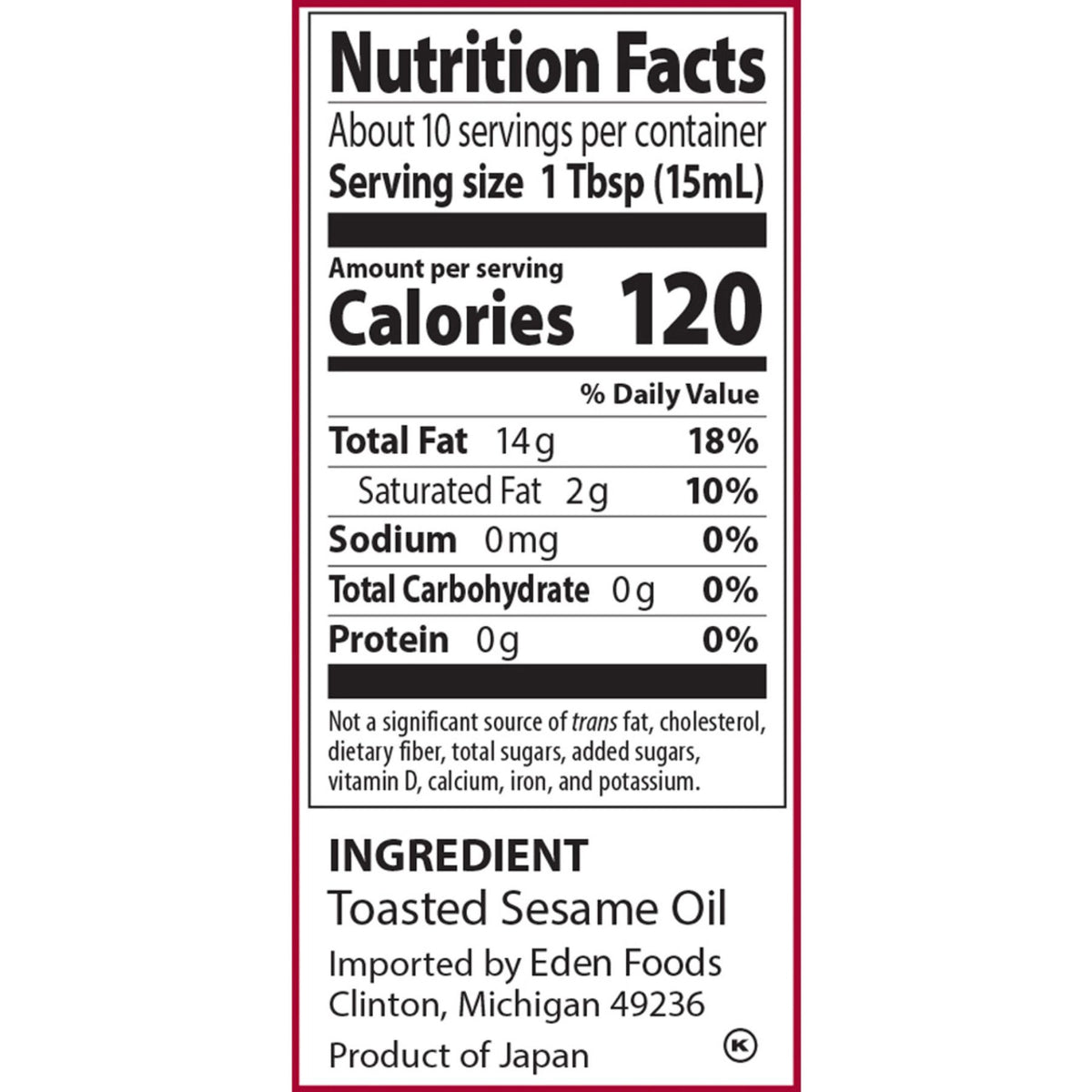 Eden Toasted Sesame Oil 148ml