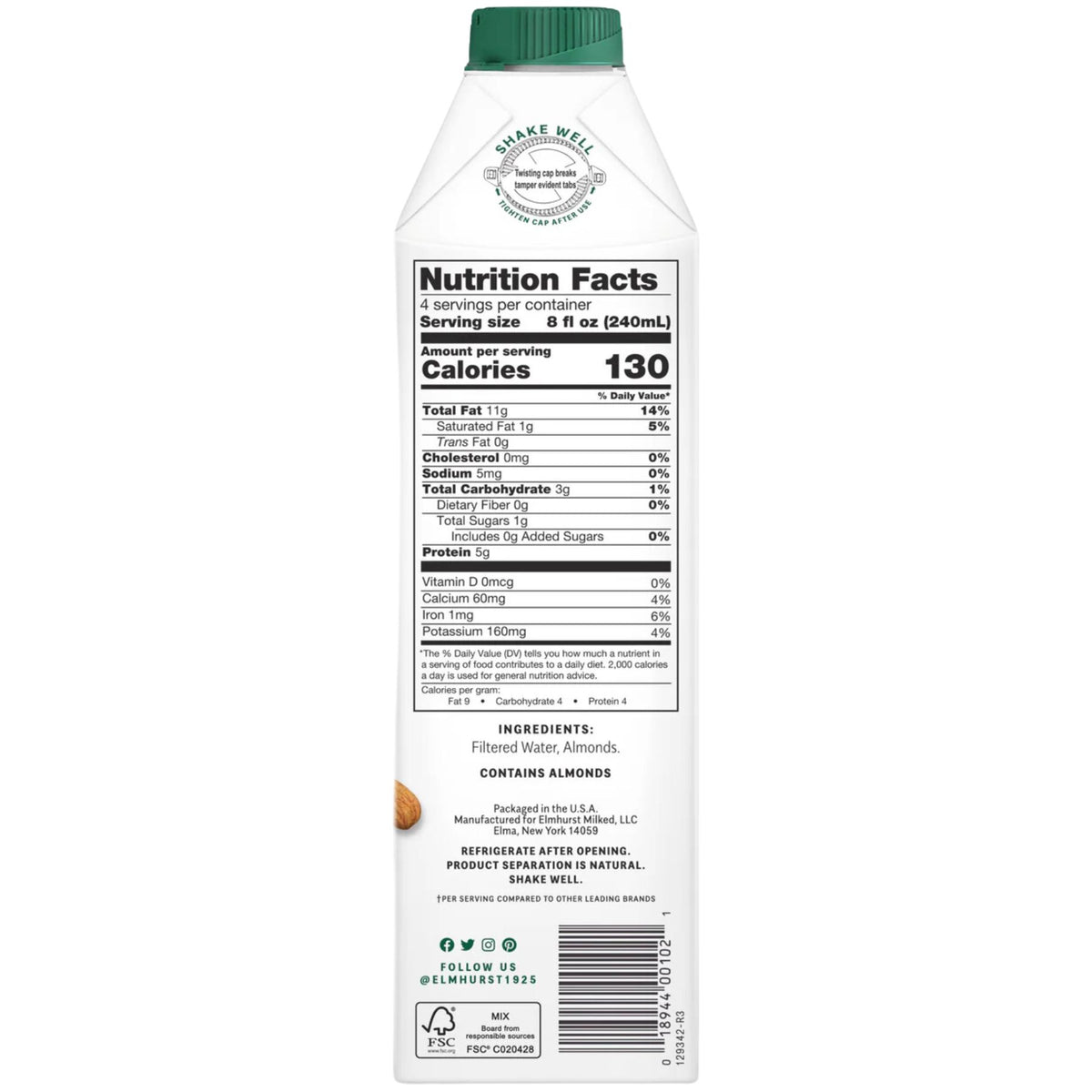 Elmhurst Unsweetened Almond Milk 946ml