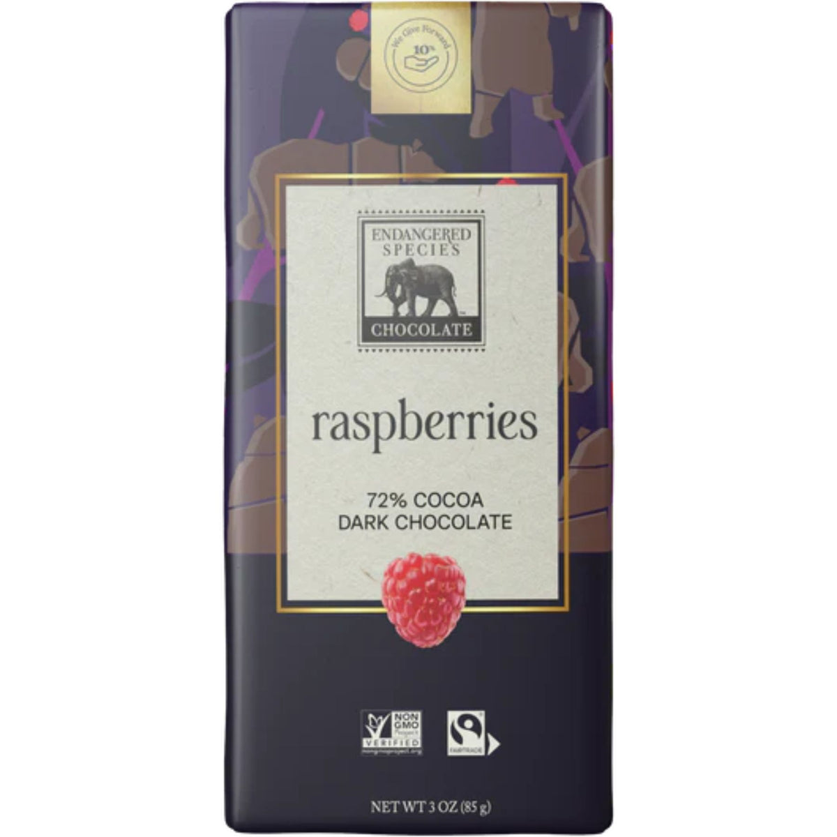 Endangered Species 72% Dark Chocolate with Raspberries 85g