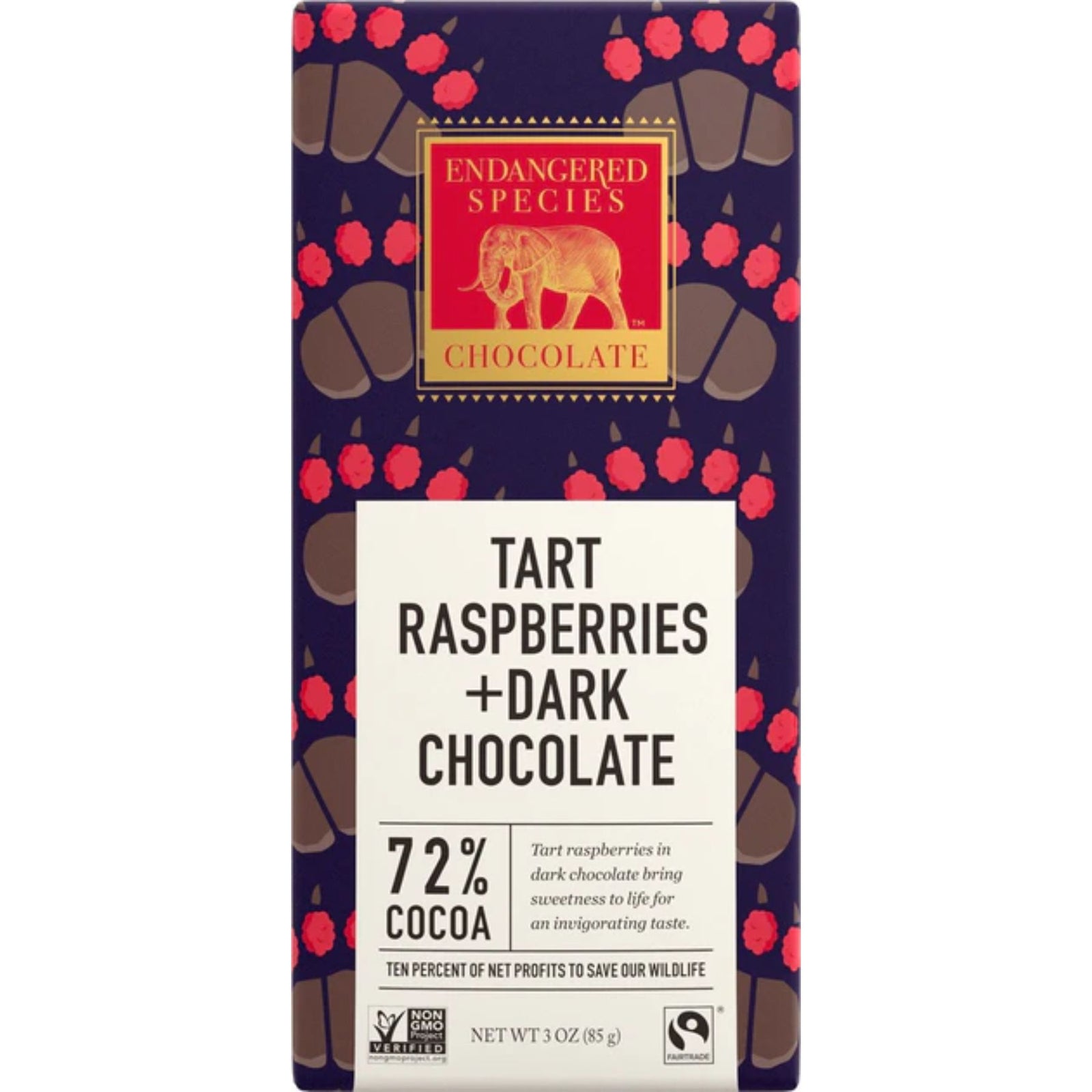 Endangered Species 72% Dark Chocolate with Raspberries 85g